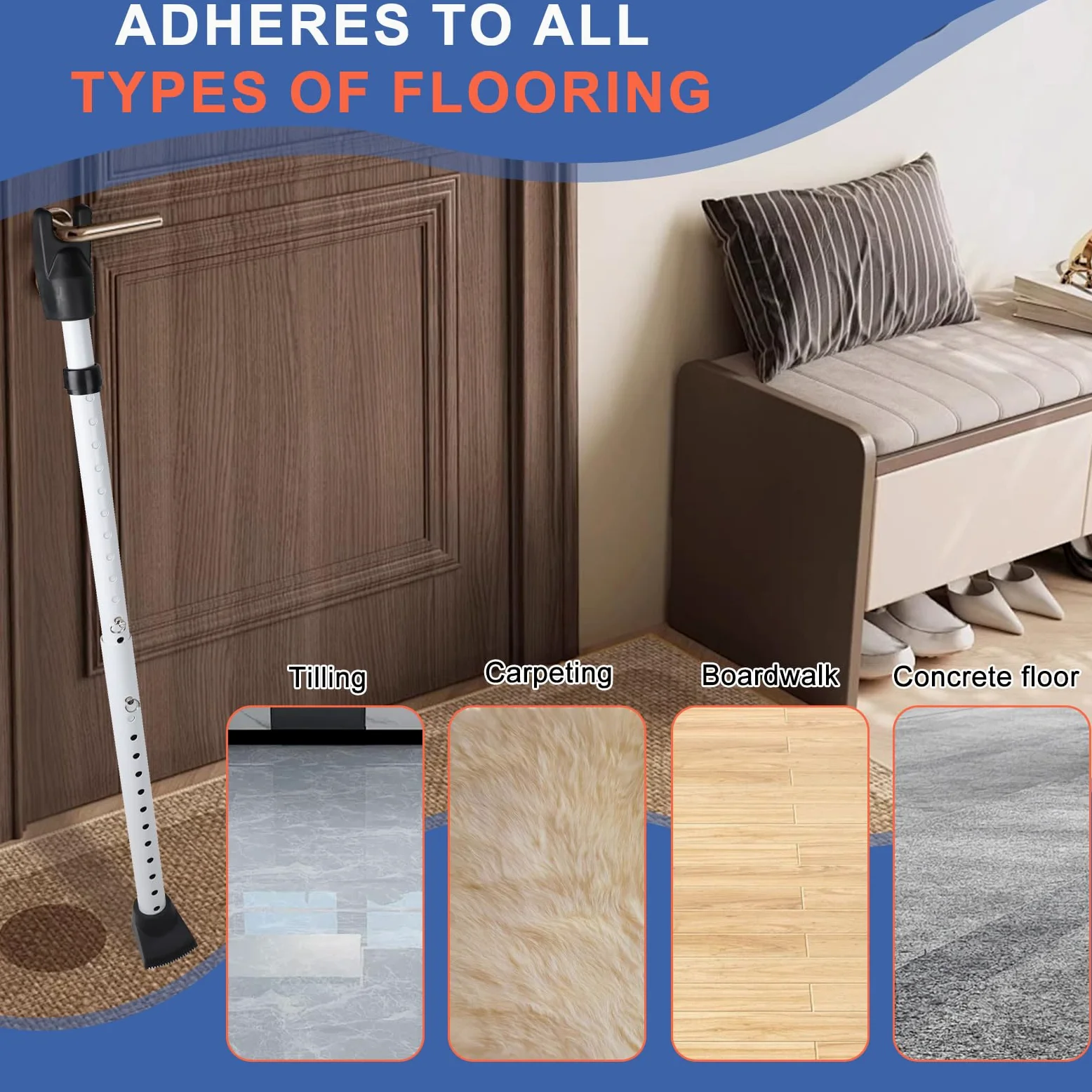 Barra de Seguridad para Puertas, Ajustable 57-125 cm, Barra Antirrobo Puerta para Puertas Correderas y Ventanas Correderas, para Pisos, Habitaciones de Hotel y Casas