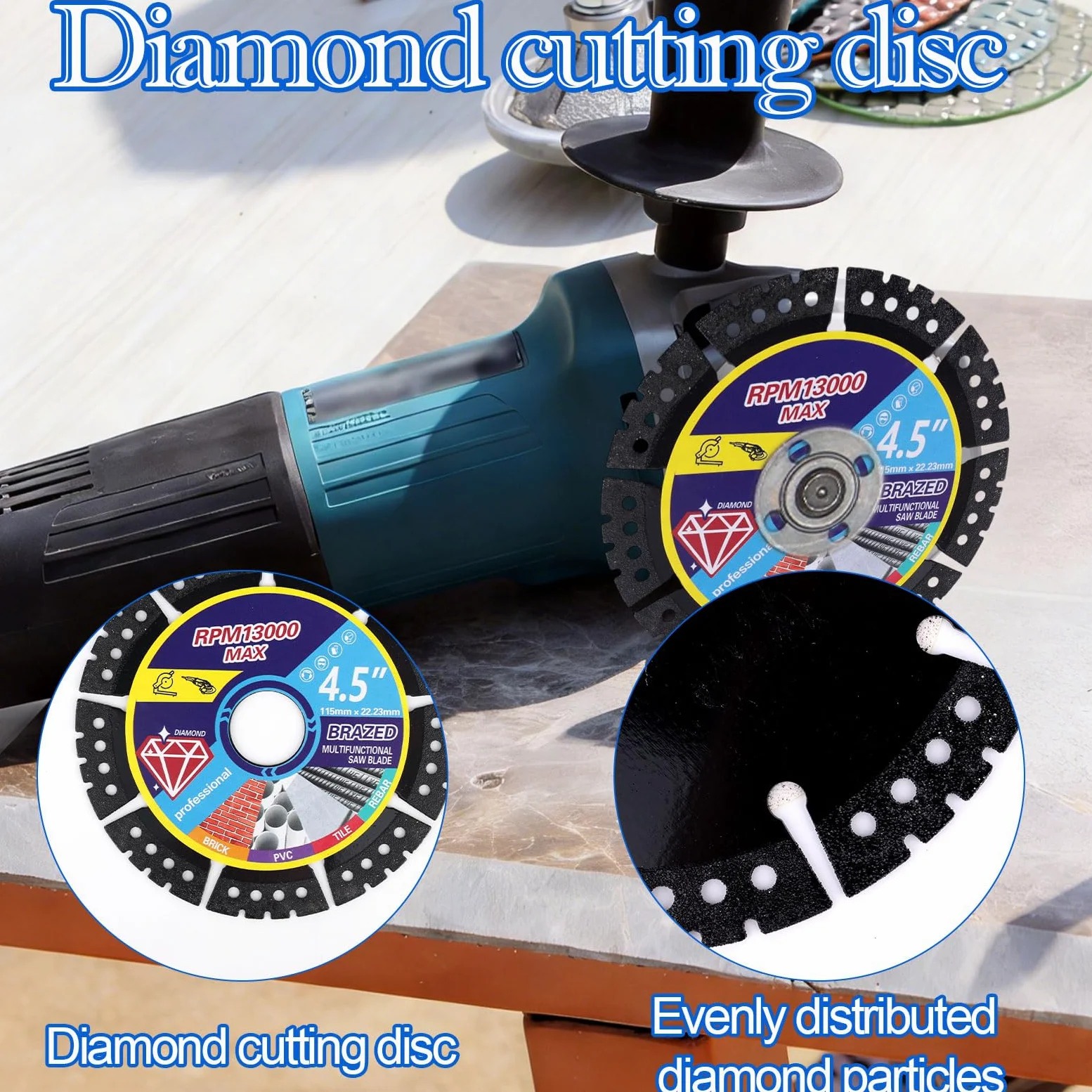 5uds Hojas Sierra Diamante 115mm para Amoladora, Disco Corte Diamante Multiuso para Baldosa Cerámica Vidrio Piedra Metal & Plástico Corte Húmedo o Seco con 5 Anillos Adaptadores