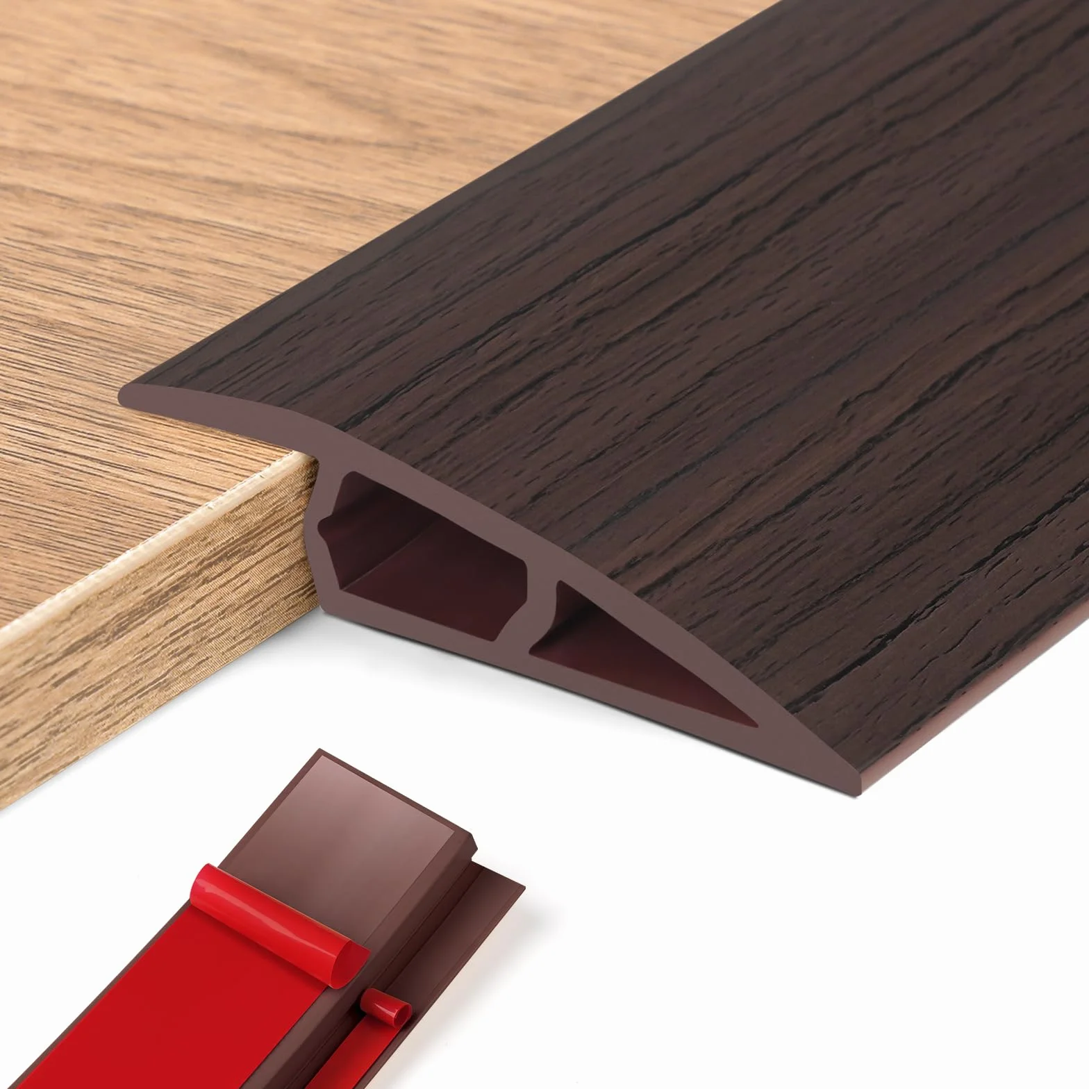 Perfil de Transición para Suelo, Perfil Transición Suelo Desnivel de, PVC Tapajuntas Suelo Adhesivo (Noce nera, 15~20mm(H),1M(L))