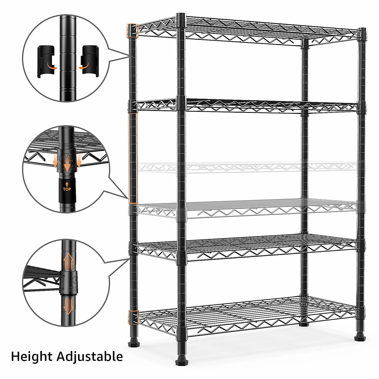 M MZG Estantería Metálica de 4 Nivele, Capacidad de Carga de 454 kg, Baldas Ajustables, para Garaje, Trastero, Lavandería y Cocina,Estudio,Negros, 35 x 60 x 135,8 cm