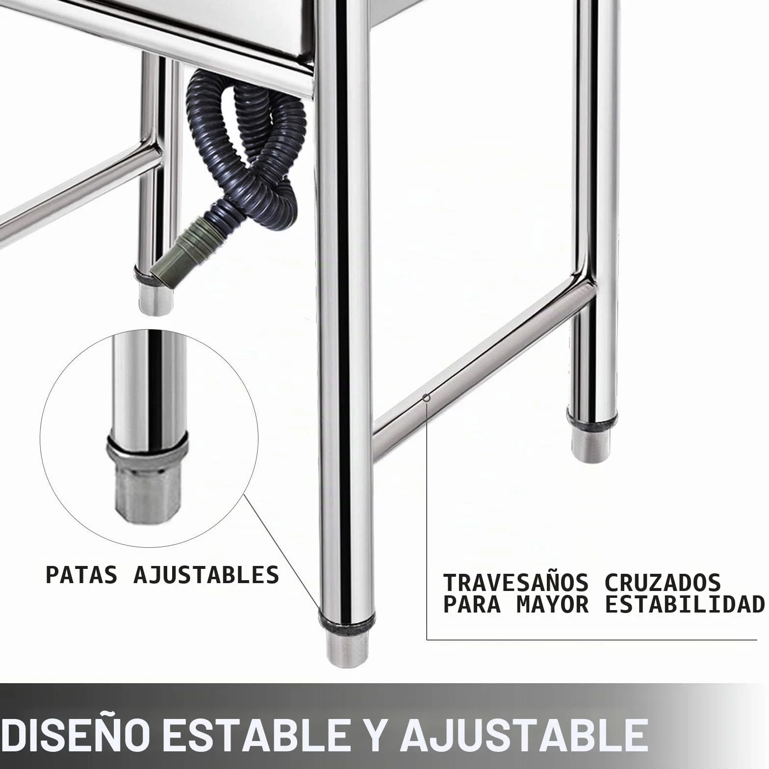 VEVOR - Fregadero de acero inoxidable para cocina, 1 bandeja para fregadero en patas de acero inoxidable antisalpicaduras, lavabo de acero inoxidable profesional para hacer la inmersión, cocina de