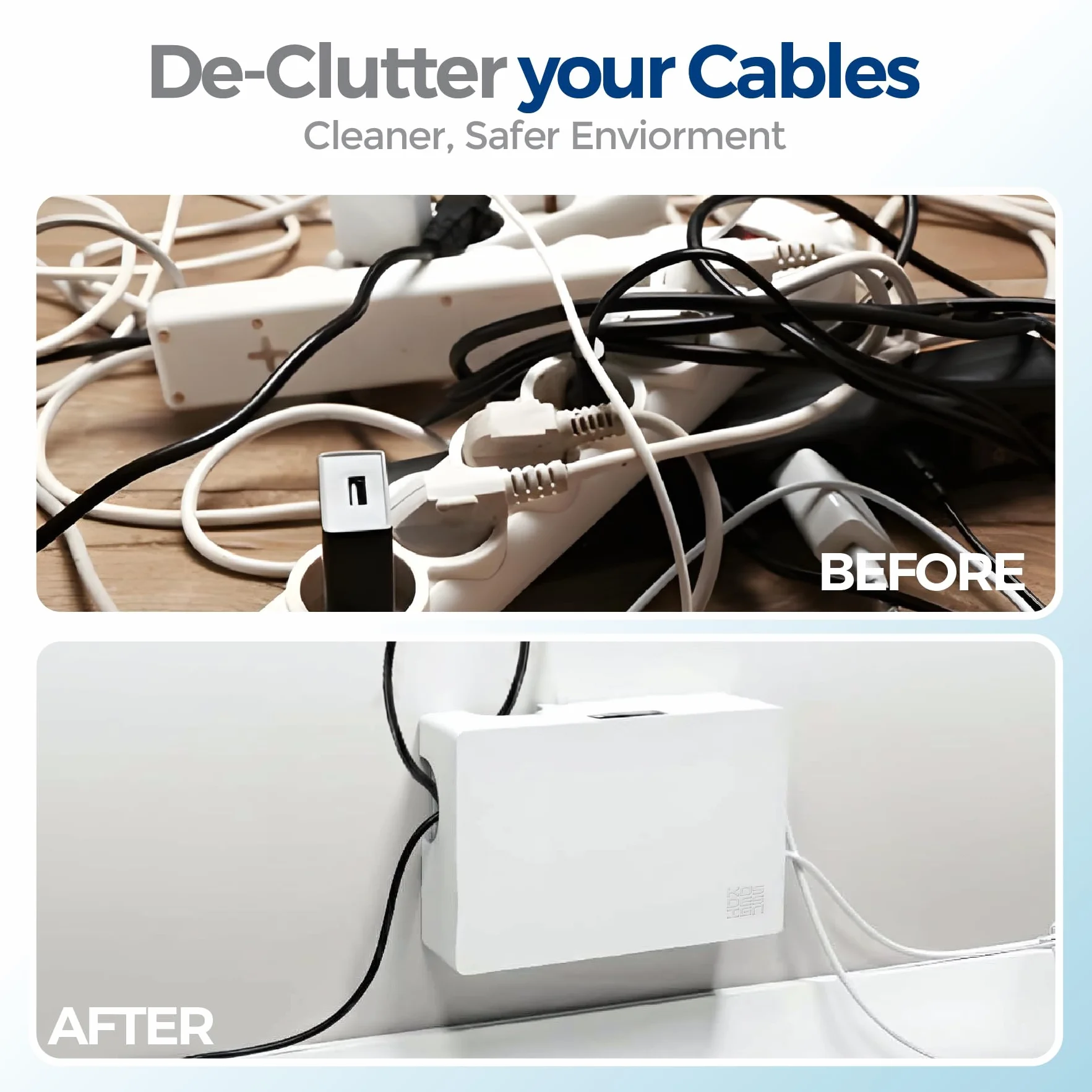 Caja de gestión de Cables para Cables, Elegante y Duradera Caja organizadora de Cables para Ocultar Cables y regletas, Caja de Cables de Montaje en Pared (Blanco)