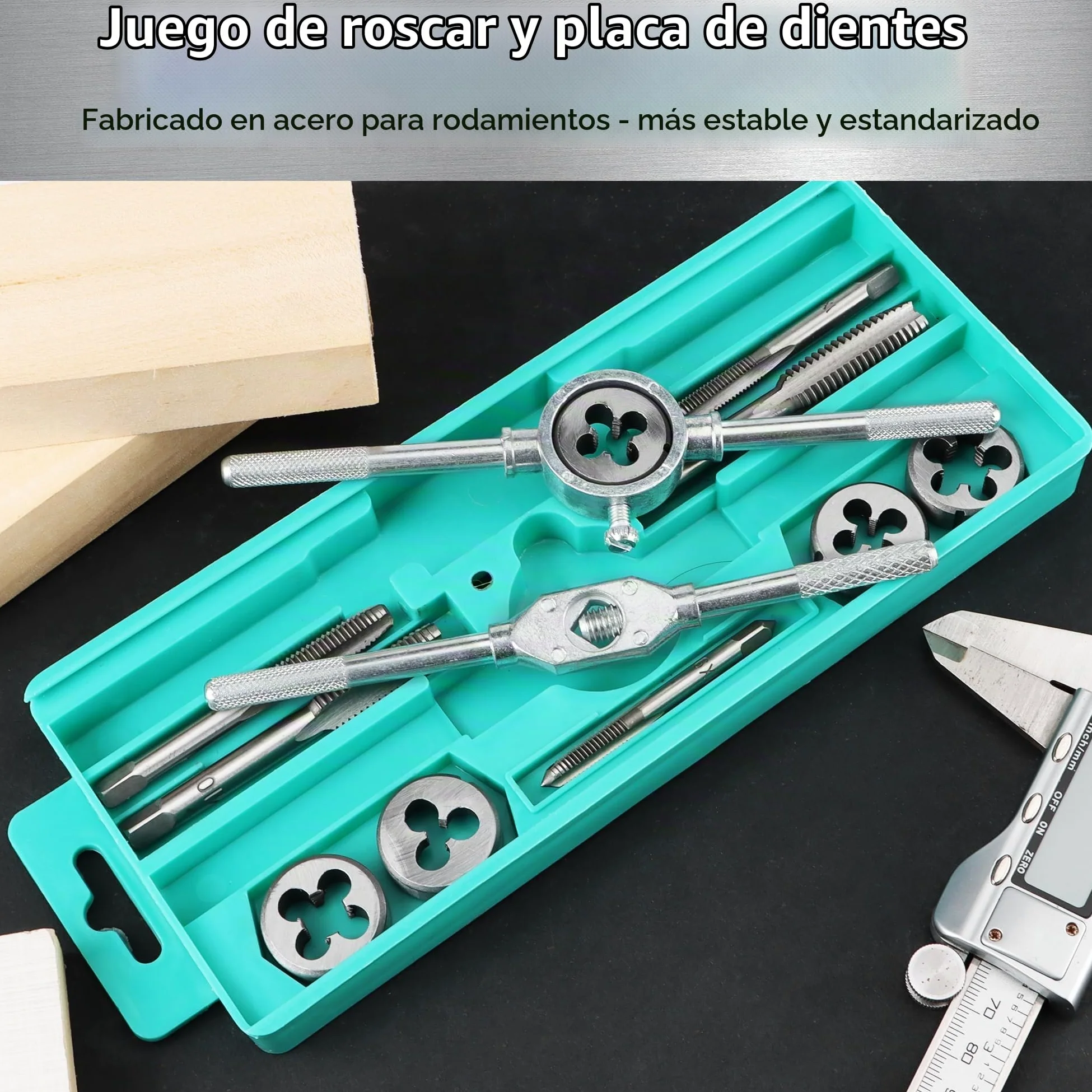 Juego de Terrajas y Machos de 12 Piezas Troqueles Métricos | Grifos y Manijas de LLave Juego de Herramientas Manuales Profesionales para Cortar, Roscar, y Moldear Tuercas