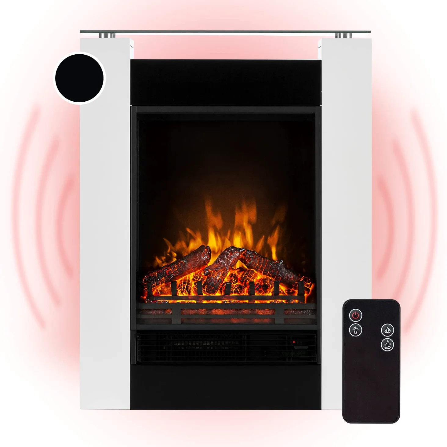 Klarstein Chimenea Electrica Pared, Estufa sin Leña de Interior, Chimeneas Electricas Decorativas 1800W, Llama LED, Chimenea Decorativa Falsa, Mando a Distancia, Temporizador y Termostato Ajustable