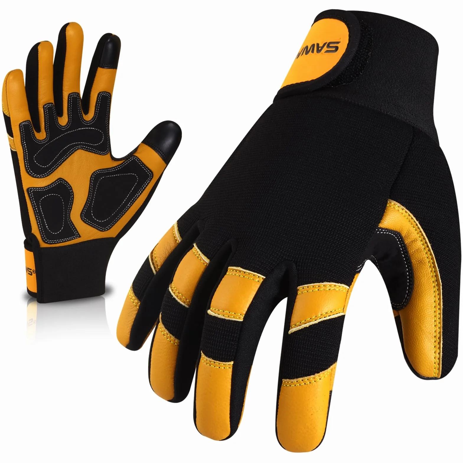SAWANS Guantes de trabajo de cuero a prueba de espinas Mecánico transpirable Amarillo M