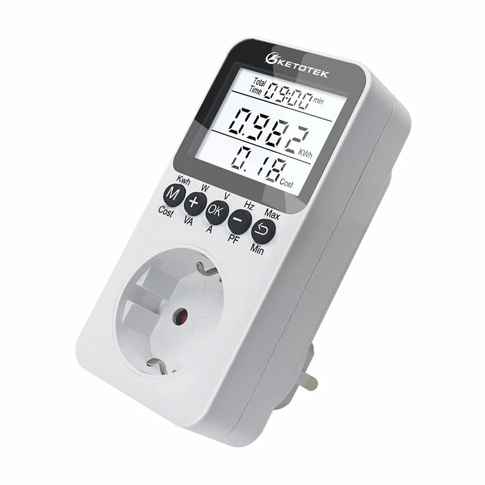 KETOTEK Medidor de Consumo Electrico, Enchufe Monitor de Electricidad con Pantalla LCD Retroiluminada, Medidor de Costo de Electricidad Medidor de Energía con 3680W Protección contra Sobrecarga