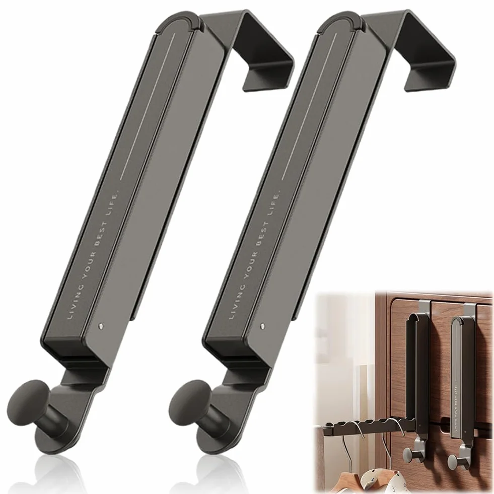 Perchero Puerta Plegable 2 Unidades - Perchero Plegable para Puerta Sin Taladrar, Gancho de Puerta para Colgar Ropa Que Ahorran Espacio, para Balcón, Dormitorio, Cuarto de Baño, Lavandería, Negro
