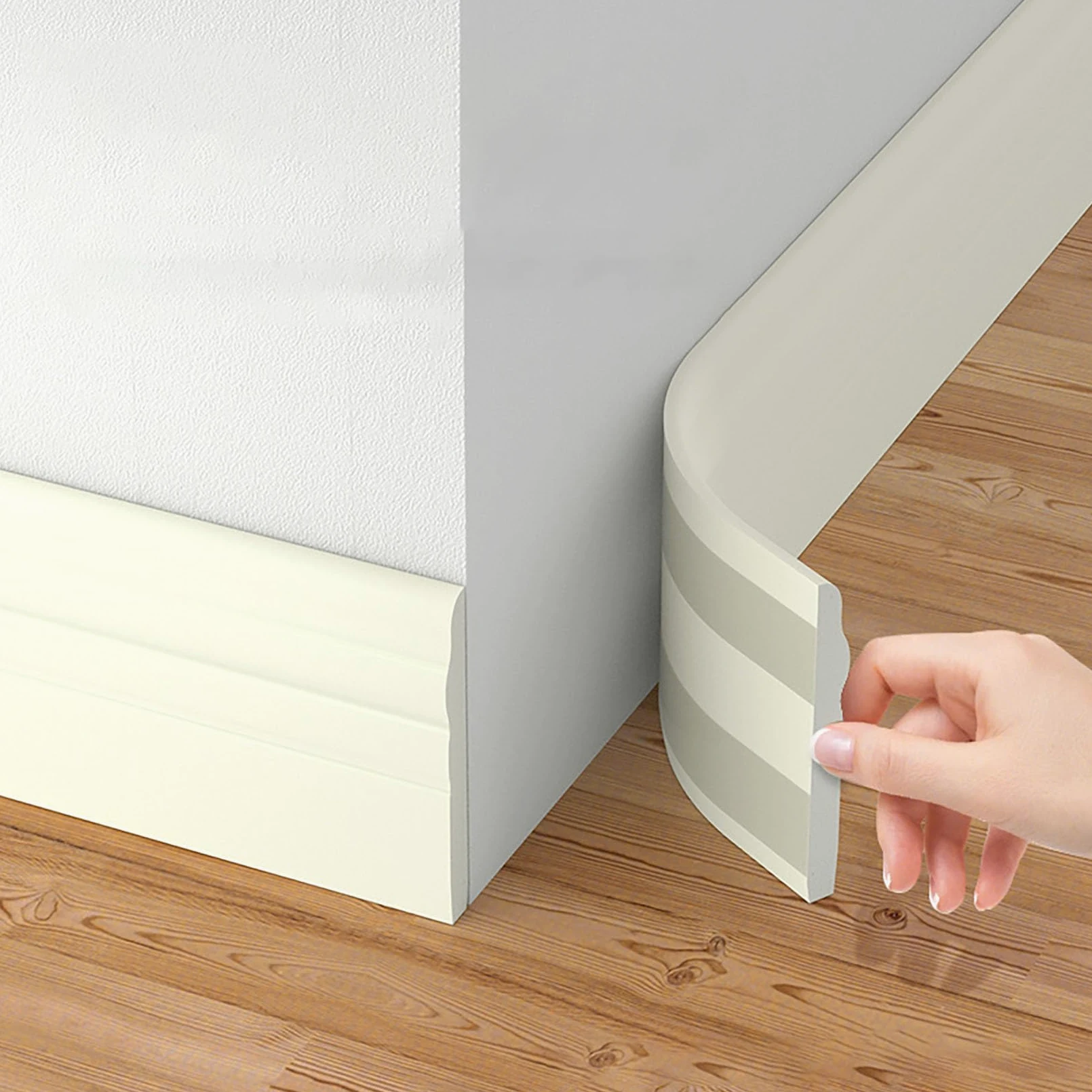 Rodapies autoadhesivo rodapié blando de 12cm de ancho zócalos decorativos base de pared zócalo flexible autoadhesivo molduras decorativas,para cocina,baño,pared y suelo (5m Largo) (Blanco)