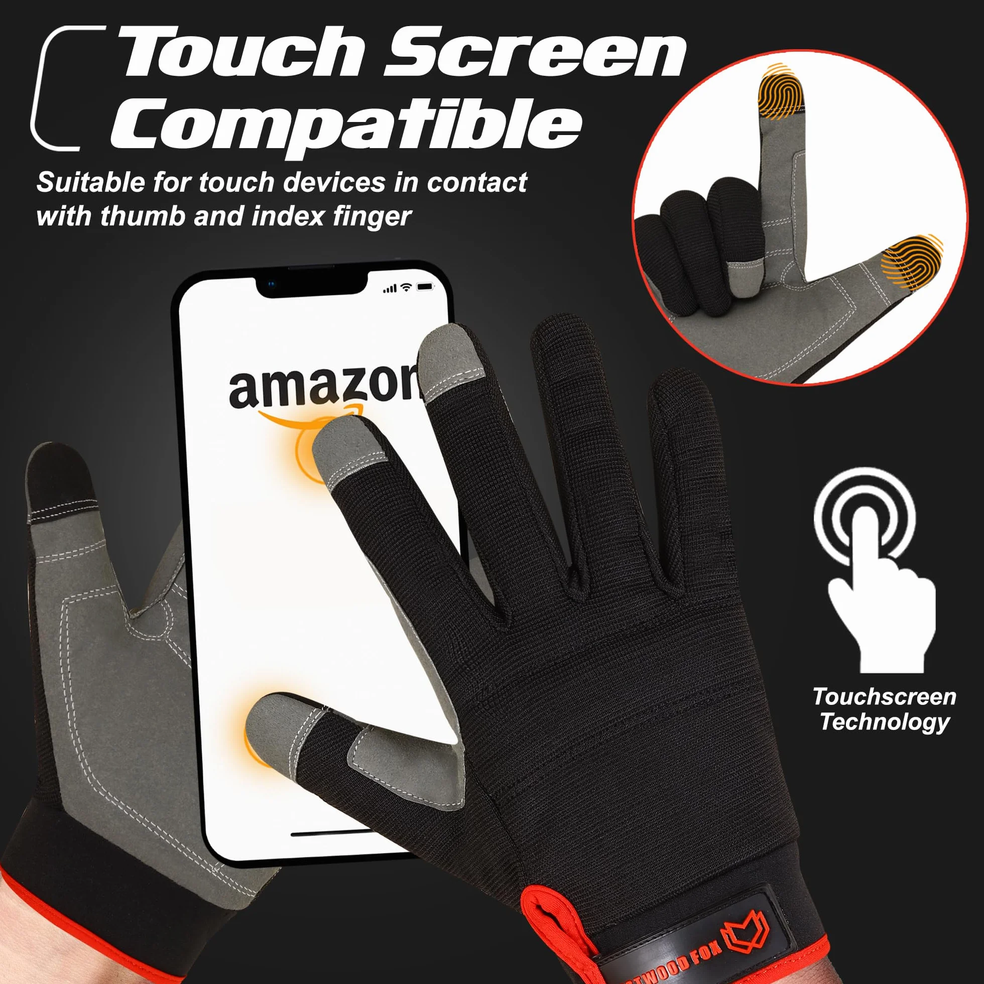 Guantes de trabajo de seguridad resistentes para hombres con protección de palma y pantalla táctil (Negro, L)