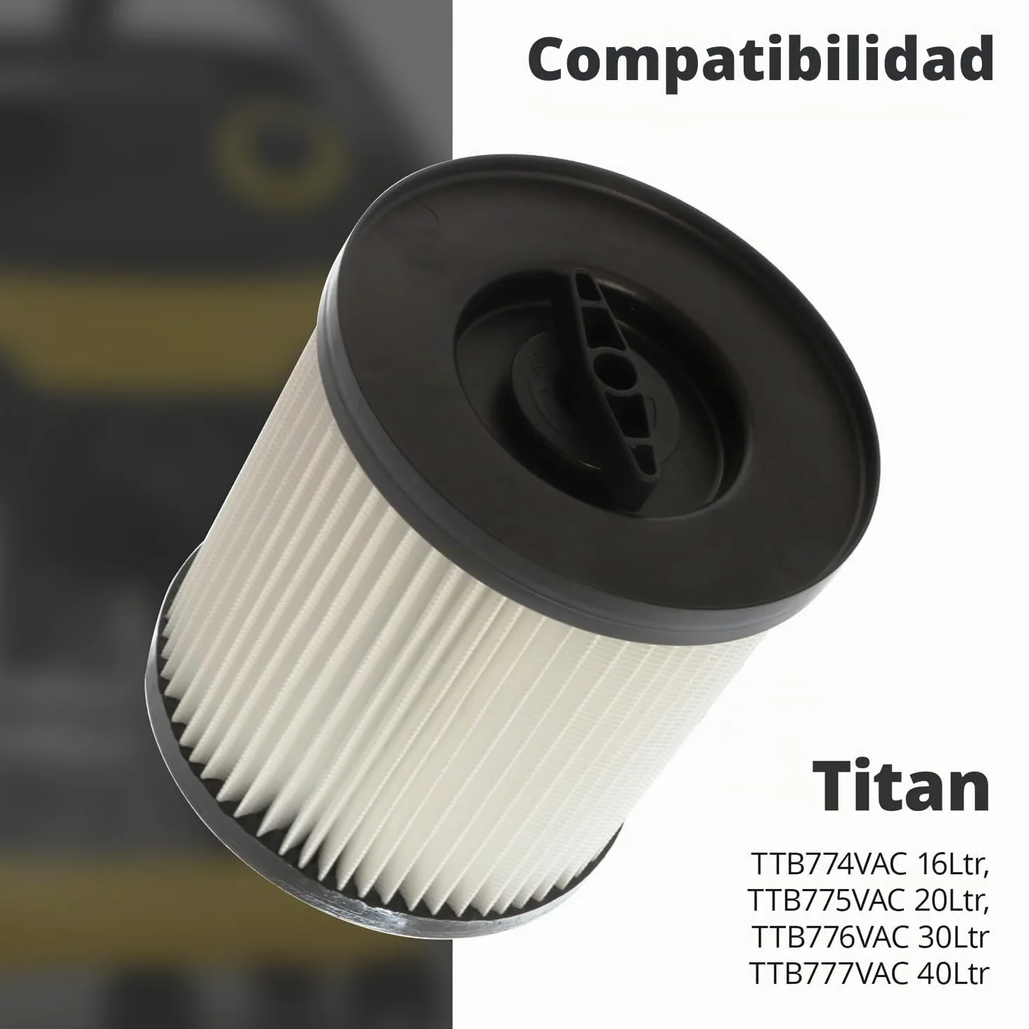 Filtro de cartucho para aspiradora en seco y húmedo para Titan TTB774VAC 16 litros