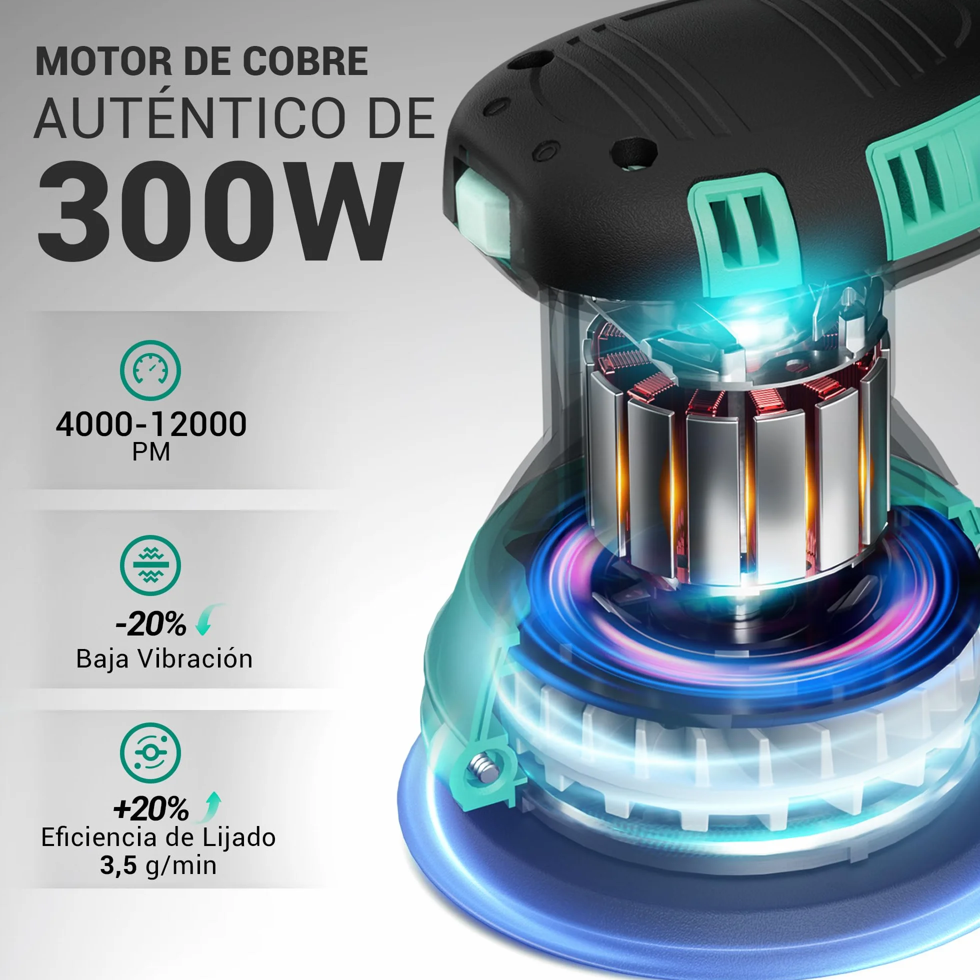 DCA Lijadora Orbital 300W, 6 Velocidades 12000RPM Lijadora Madera, Lijadora Eléctrica con Recogida de Polvo, 10psc 125MM Lija para superficies de madera y acero, lijado y pulido de madera, DIY