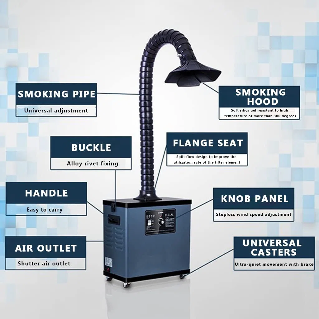 Extractor de Humos de Soldadura de 80 W Extractor de Humos de Soldadura portátil con Brazos de Soldadura Flexibles y Perilla de Mango Regulación de Velocidad Continua para soldar Estación de Trabajo