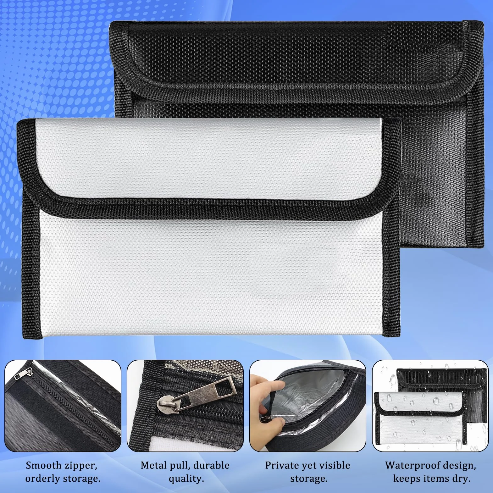 2 Piezas Carteras Ignífugas 20 x 12cm Bolsa de Seguridad Ignífuga con Cremallera Bolsas Ignífugas para Documentos para Pasaporte Dinero Efectivo Archivos Bancarios Joyería Objetos de Valor