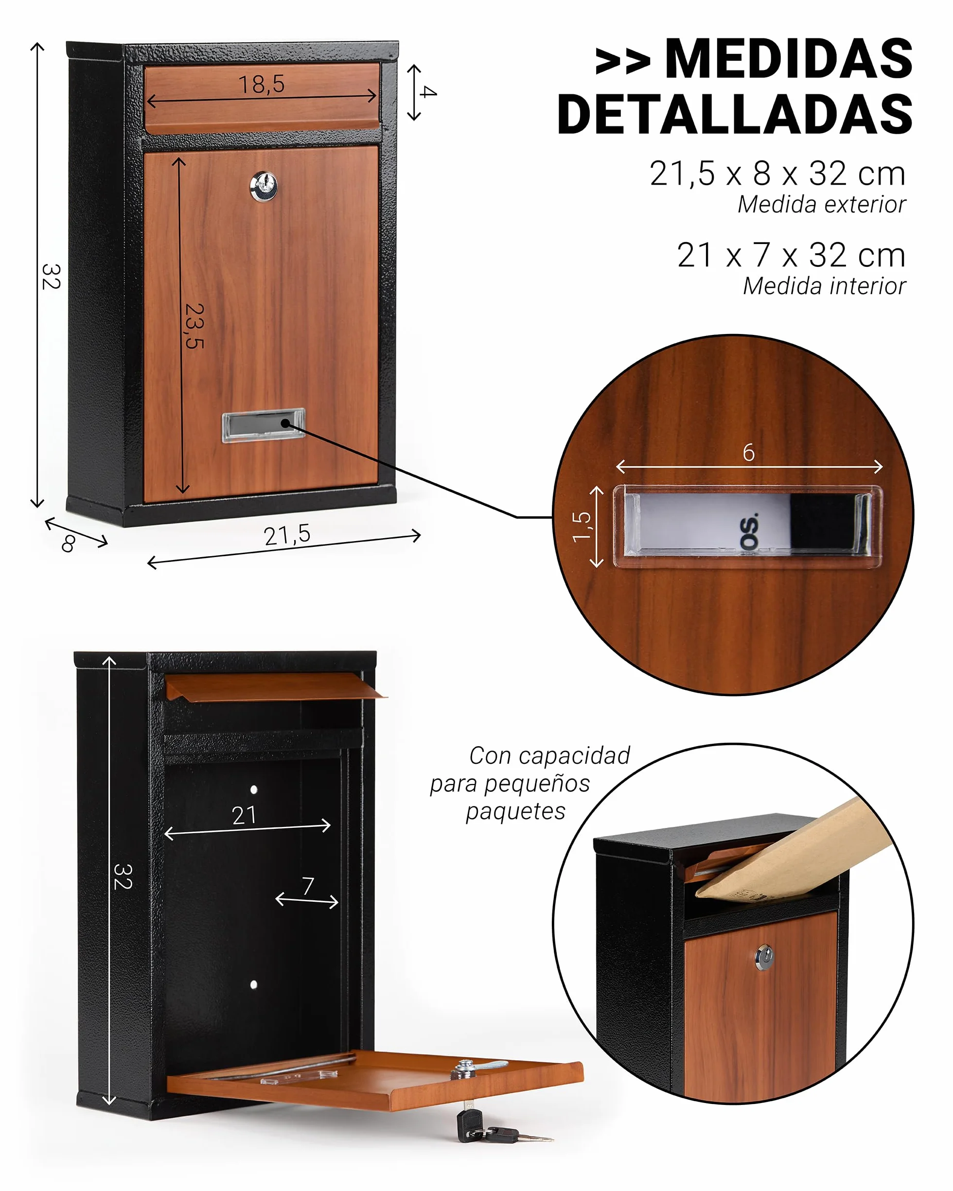 Buzon Exterior de Acero Tamaño M (DIN A4) | Buzones de Correos Exterior con Ventana de Visualización, Pegatinas Personalizables y Diseño Resistente a la Intemperie