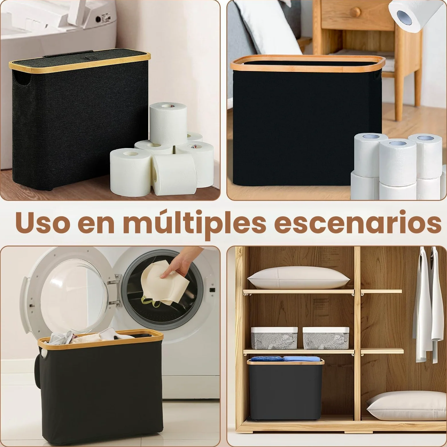 28L Cesta de Almacenamiento de Papel Higiénico de 9~12 Rollos, Organizador de Baño Plegable Impermeable, Almacenaje Papel Higienico para Baño con Tapa para Baño y Hogar (Negro)