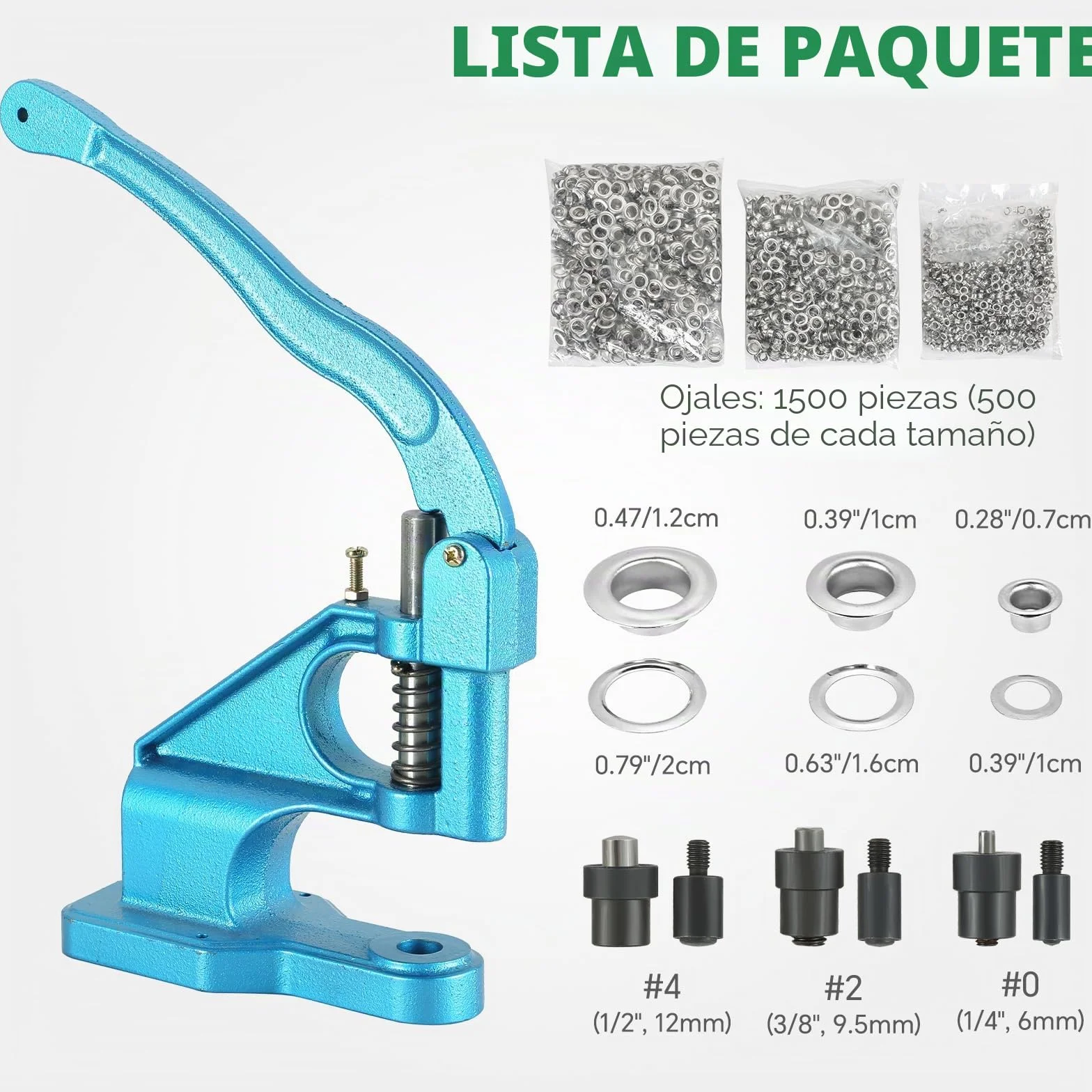 ATPEAM Remachadora de Ojales Manual, Máquina de Perforación para Cuero, Tela y Carteles, Incluye 3 Troqueles y 1500 Ojales de Diferentes Tamaños (6mm, 10mm, 12mm)