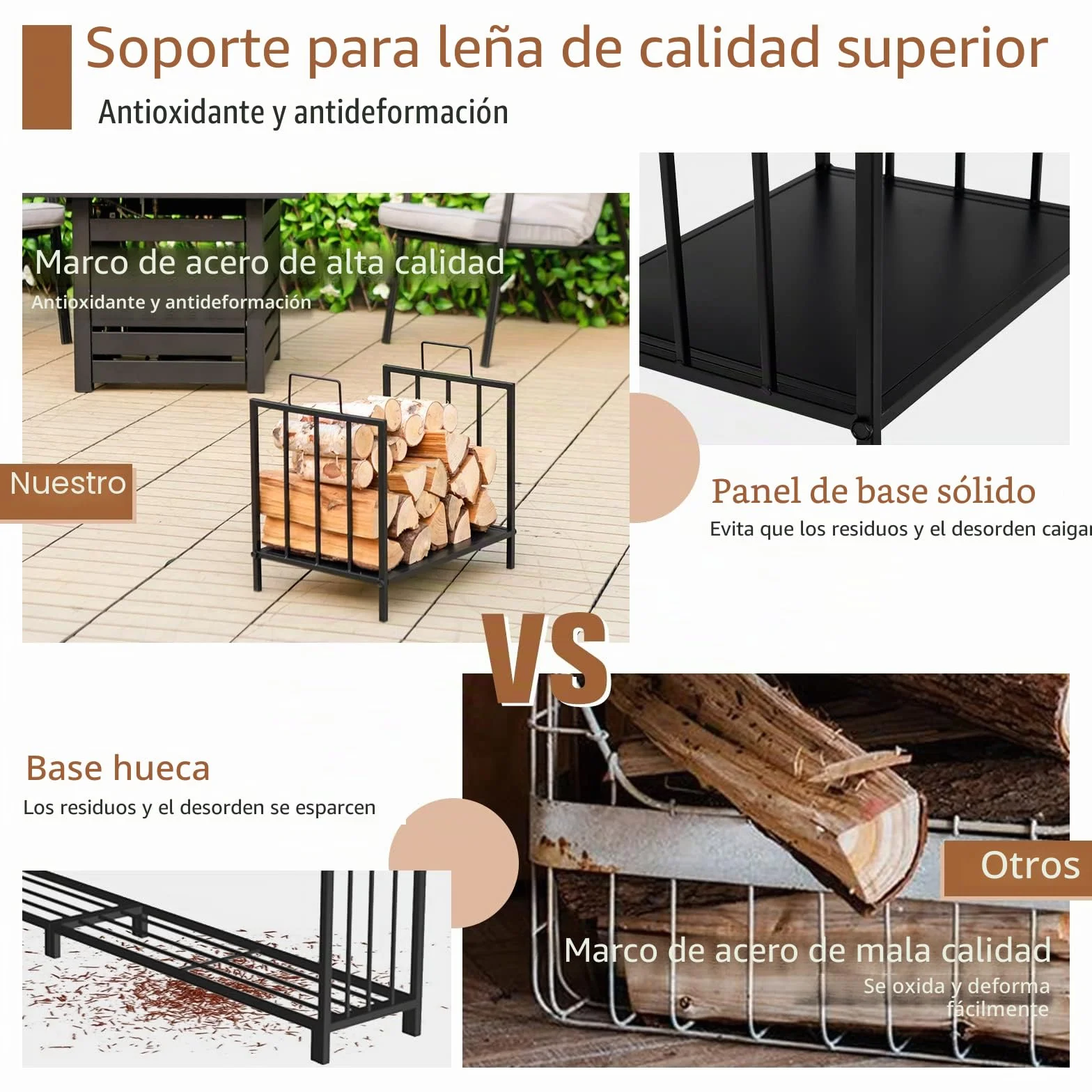 GOPLUS Soporte para Leña con Asa, Porta Leña, Capacidad 50 kg, Aspecto Elegante para Interior Exterior 46 x 31 x 46 cm