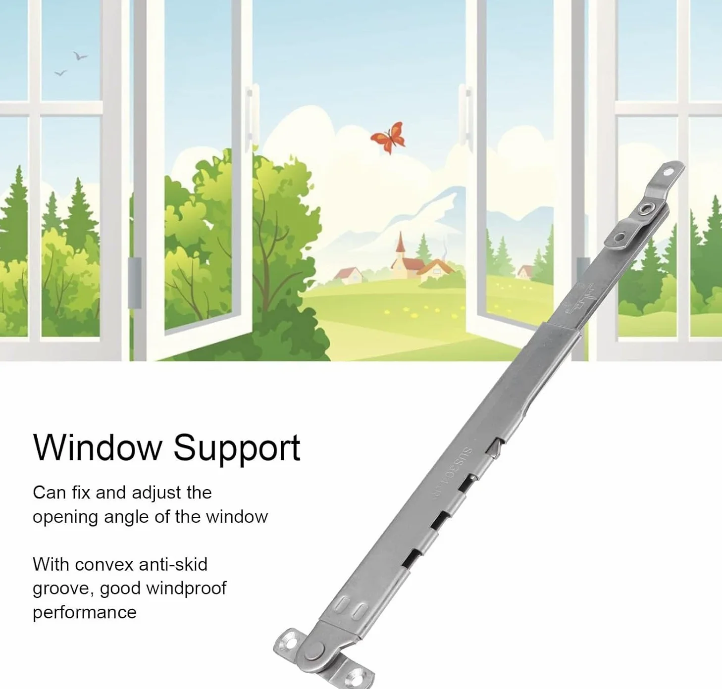 Limitador de Ventana, Ajustable Soporte Ventana Restrictor Refuerzo Ventana Soporte Abatible Telescópico Acero Inoxidable Puntal Ventana Externo Prueba Viento 28x6cm/11,0x2,4in (2 Pcs)