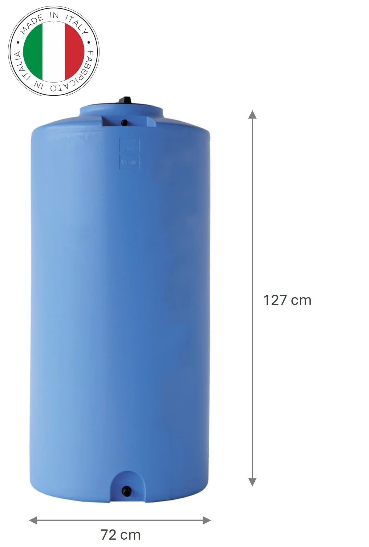 Depósito de Polietileno para Agua, cilíndrico Vertical, Mod. 500 litros, Fabricado en Italia
