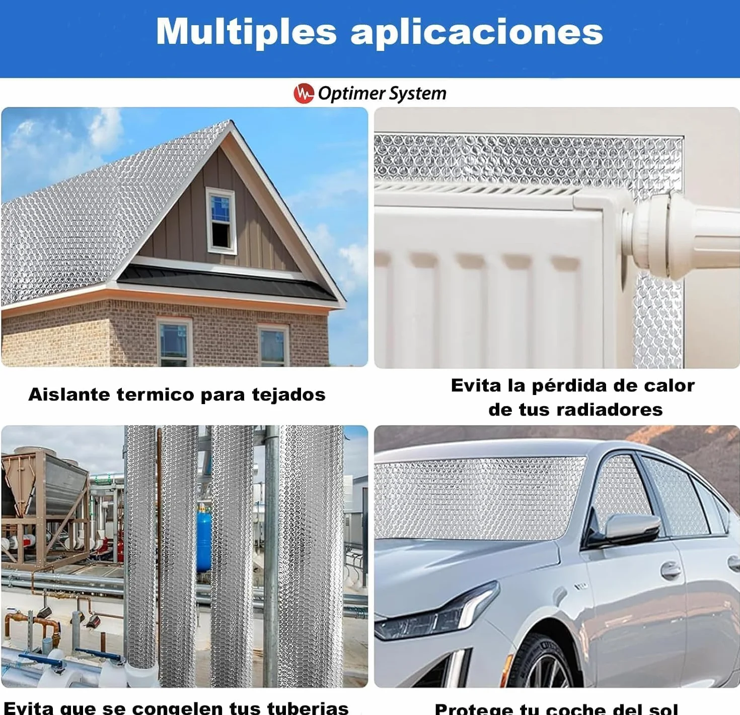 AISLANTE TERMICO MULTIUSOS PREMIUM | Reduce el Frio y el Calor |100% ALUMINIO|Aislante Termico para Ventana, Pared, Suelo, Techo, Coche, Garaje [ 0.6 X 5m ] (3m²) + 2 cintas adhesivas