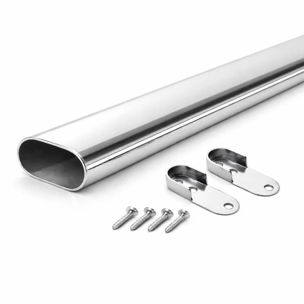 MKGT® - Organizador de armario con riel ovalado de cromo pulido, con tubo de metal para colgar, cortado a medida + soportes finales y tornillos.