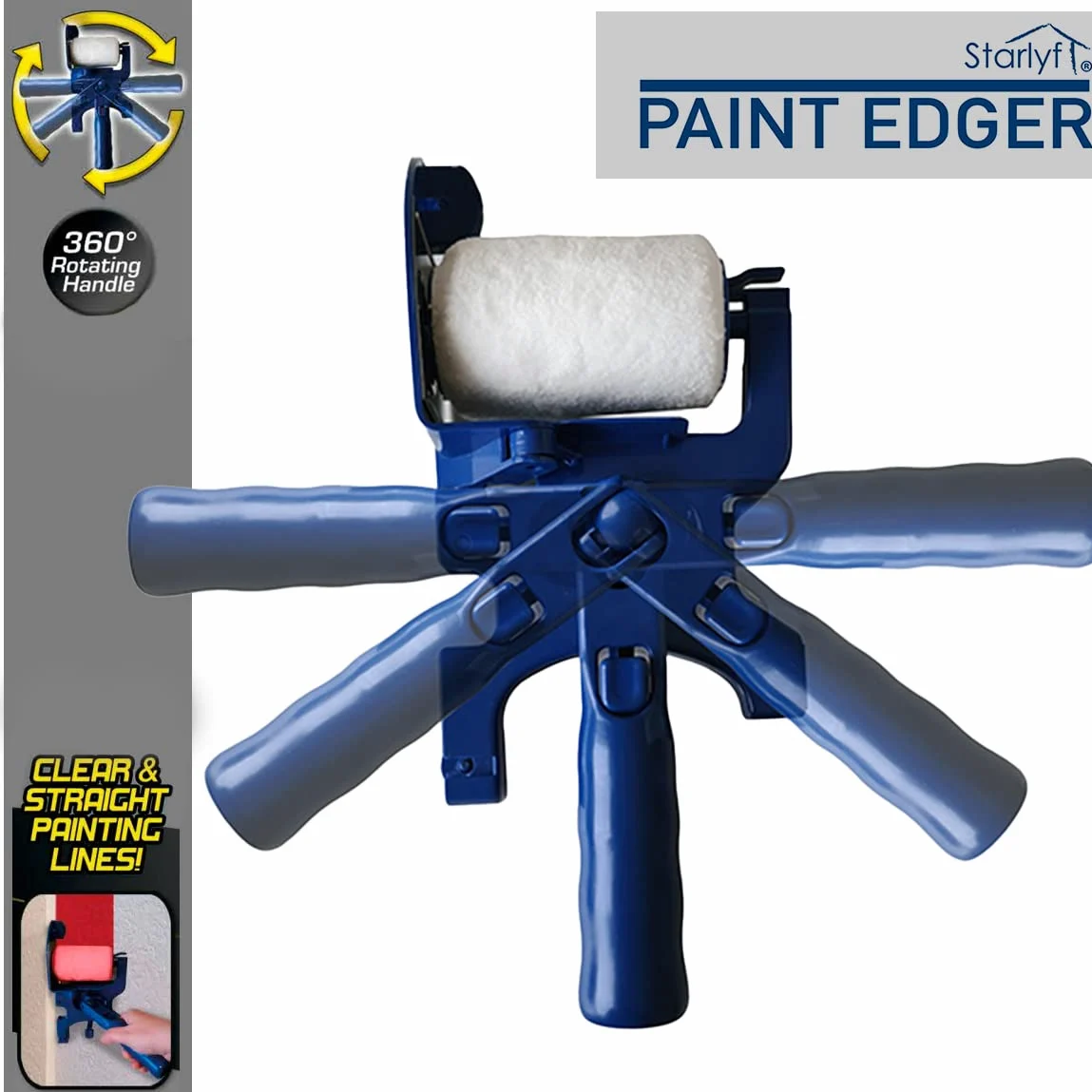 STARLYF Paint Edger - Rodillo de pintura con protección lateral y cepillo lateral integrado/Fácil y Práctico. Paredes, techos, esquinas, bordes-
