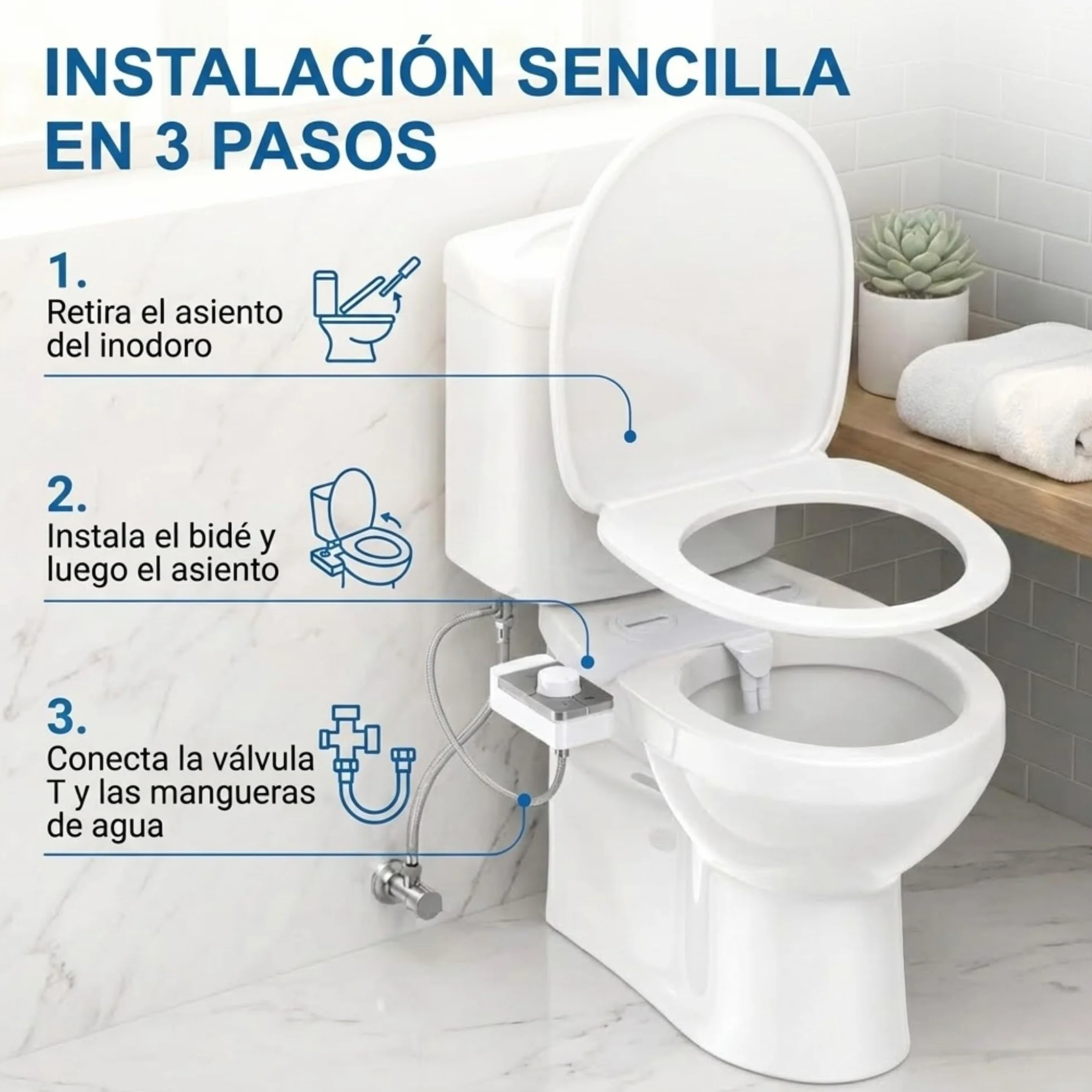 Bidé para WC No Eléctrico - Boquilla Dual de Autolimpieza para Lavado Frontal y Trasero, Accesorio Bide de Fácil Instalación Asiento de Inodoro Rociador de Agua Fria con Presion Ajustable
