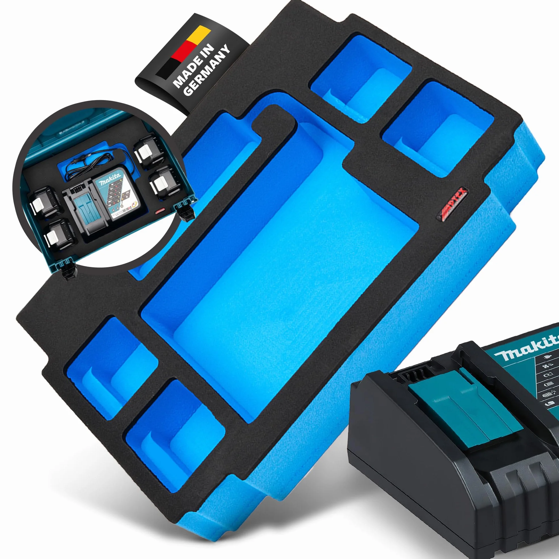 Aptex - Espuma para cargador Makita DC18RC + 4 baterías para MakPac tamaño 2-3