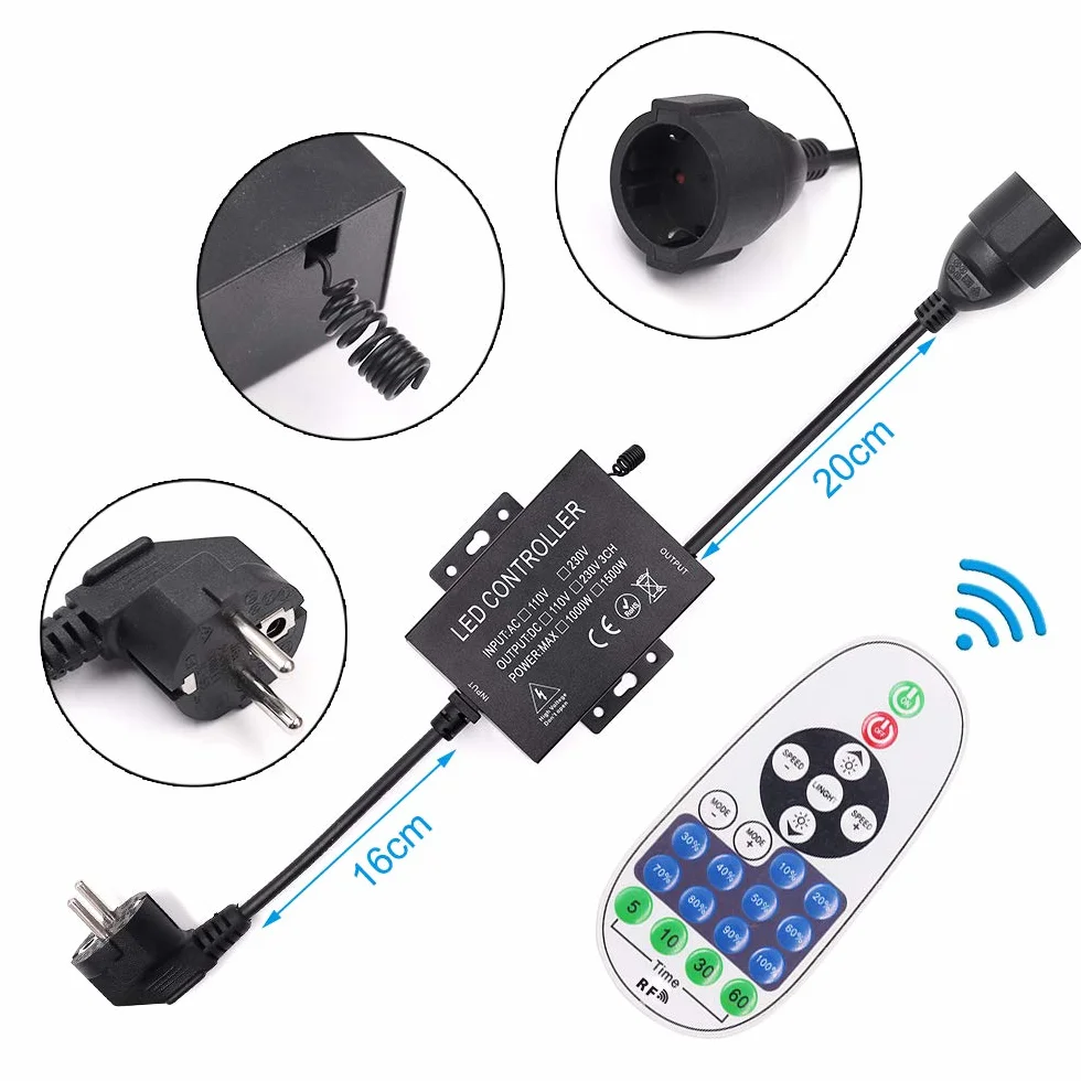 XUNATA - Mando a distancia regulable y receptor para tira luminosa de LED 220 V/cuerda/hada, transmisor controlador modelo general