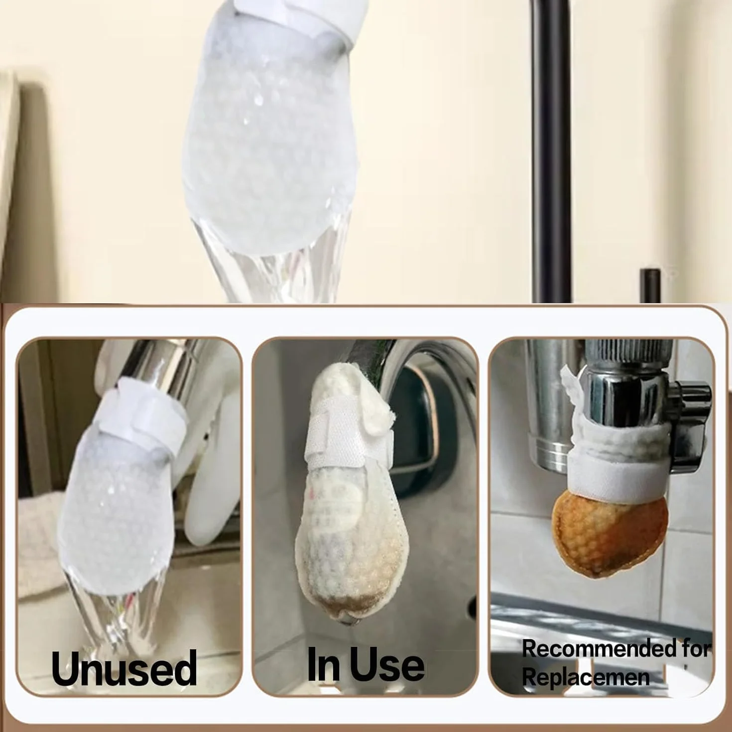 Bolsa Filtrante para Grifo, Filtro de Agua Universal y Reutilizable para Fregadero de Cocina, Filtro Transparente para Grifos, Retiene Óxido, Sedimentos e Impurezas; Incluye Correa (50 piezas)