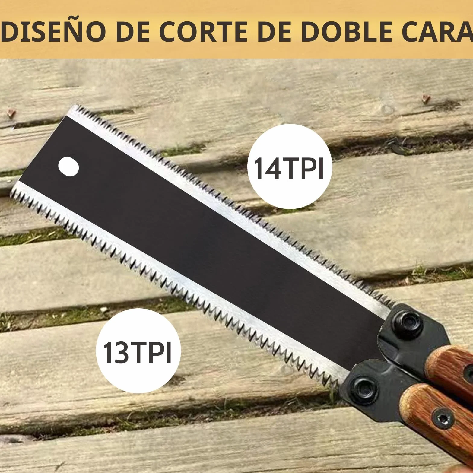 HAISHANG Sierra de Mano Japonesa Plegable de 16 cm con Hoja SK5 de Doble Filo 13/14 TPI, Dientes de Corte en Tres Caras, Sierra Portátil para Carpintería y Bricolaje