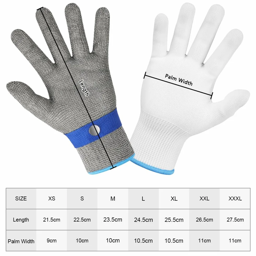 Flintronic Guantes Anticorte Nivel 9, Guantes de Malla de Acero para Trabajo, Protección de Seguridad, Carnicero, 2 Manos de Nailon, Talla M