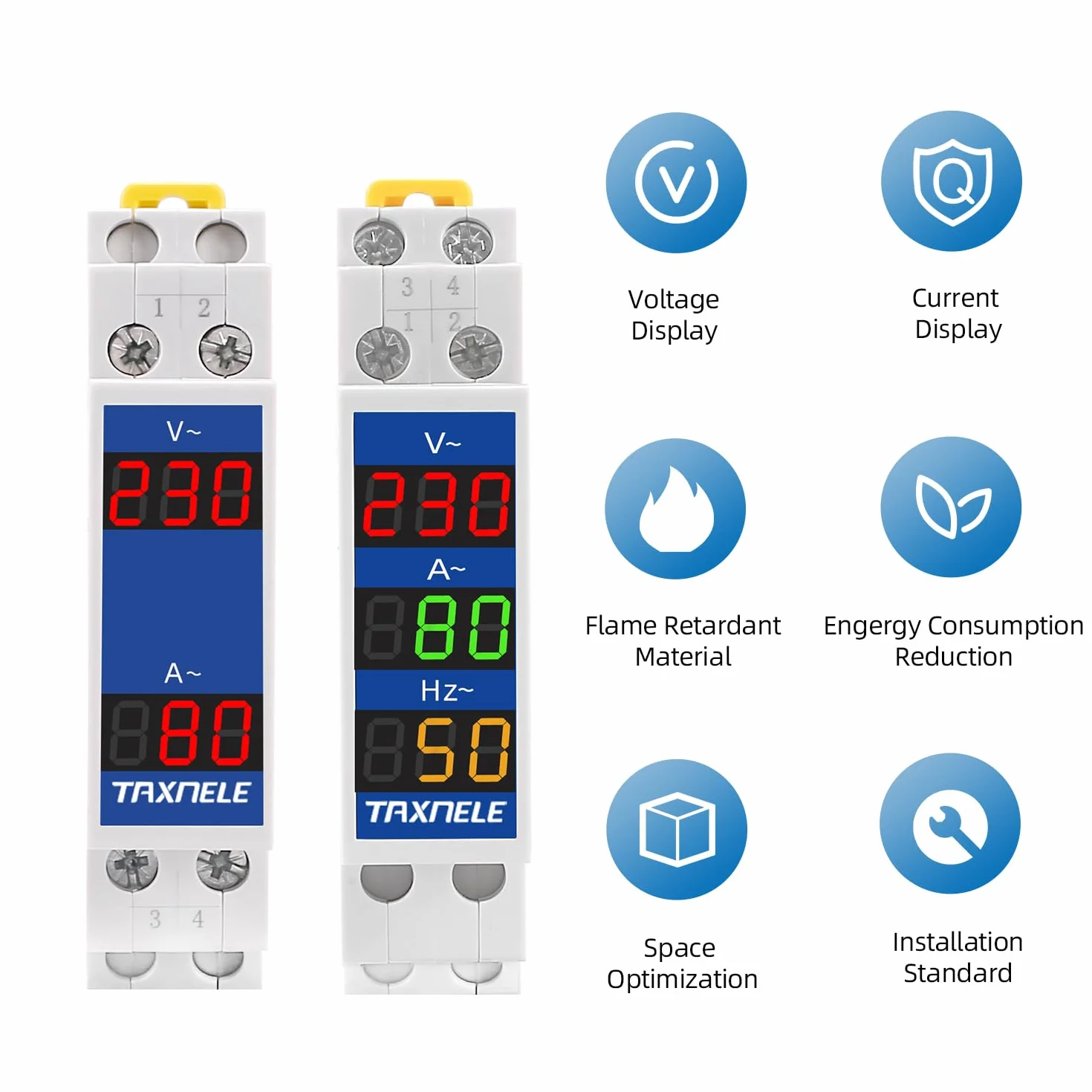 Multímetro digital modular con indicador LED, voltímetro y amperímetro para carril DIN, 18 mm, medidor de voltaje y corriente, HZ, AC 80-500 V, 110 V, 220 V, 380 V, 100 A, con CT (V+A)