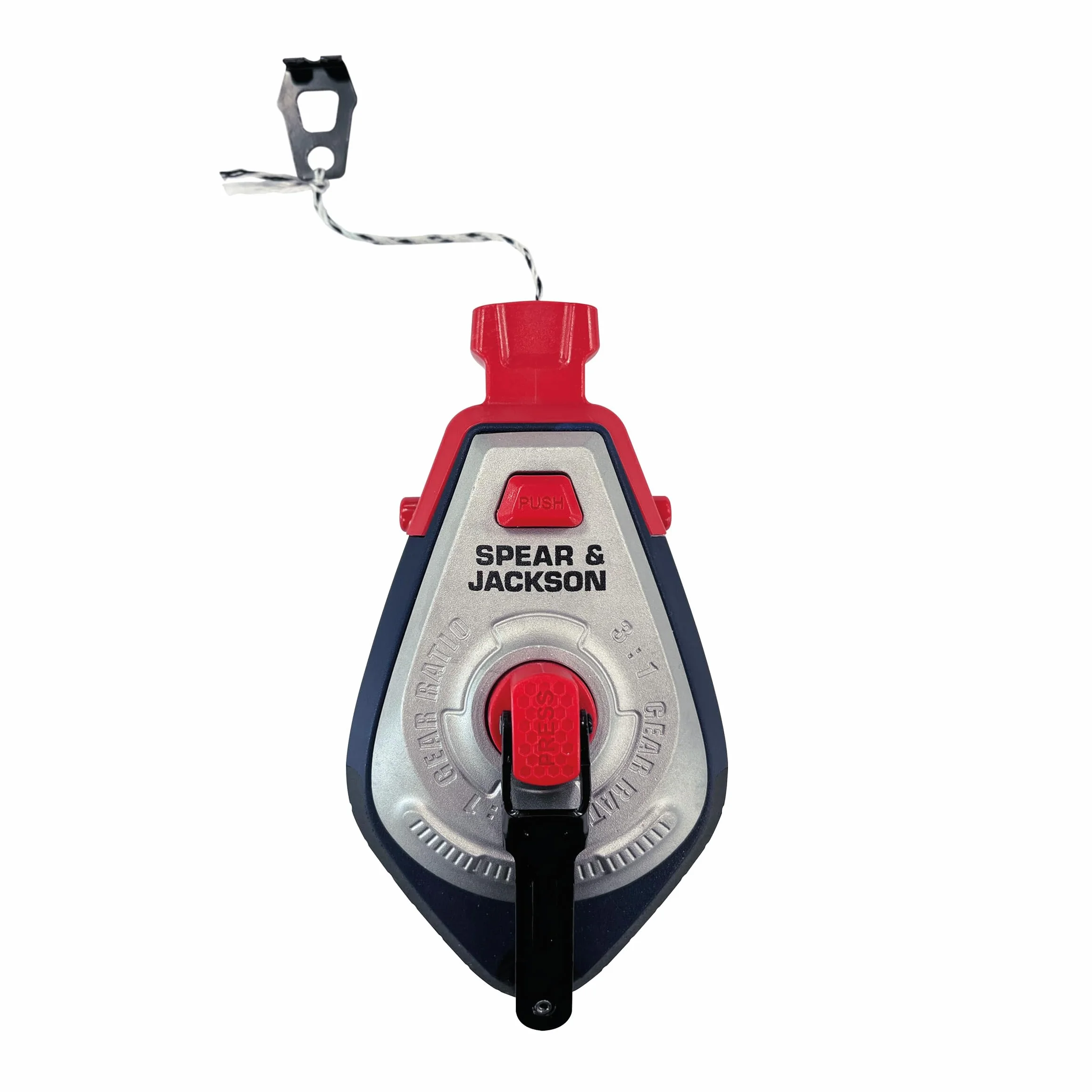 Spear & Jackson CHALKLINE Cuerda Trazadora de Aluminio, 30m/100ft con Enrollado Rápido, Incluye Polvo de Tiza, Marcador para Albañiles, Constructores y Uso Exterior, Duradera y de Fácil Recarga