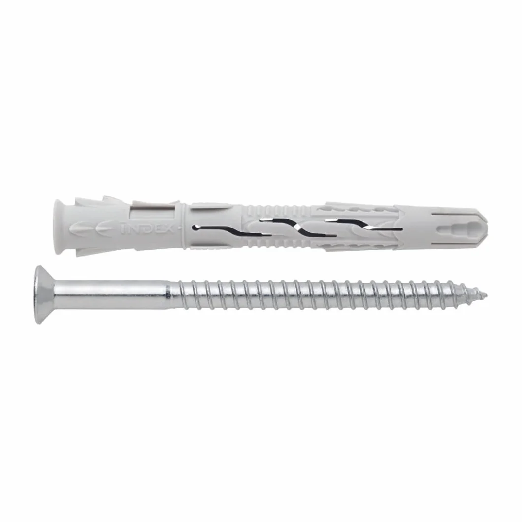 INDEX Fixing Systems T-NUX A - Pack de 50 tacos universales de alto rendimiento, cabeza avellanada (recubrimiento cincado, nailon, 8 x 120 mm, diámetro de 8 mm)