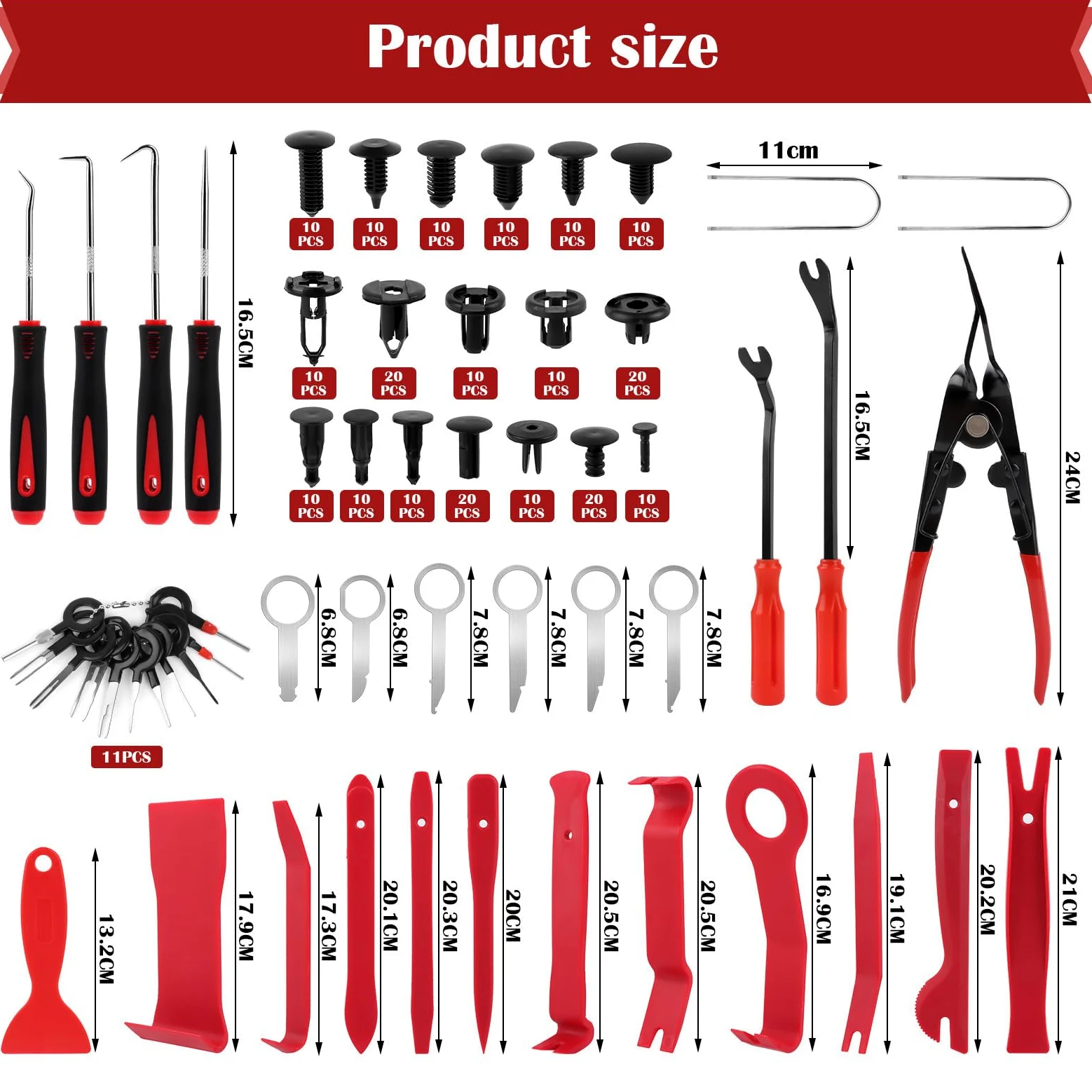 158pcs Herramientas Kit Desmontar Coche, Kit Mantenimiento De Interiores Automotrices, Cuñas de Plástico para Quitar Paneles Y Paneles de Puerta de Coche, Herramientas de Revestimiento Interior