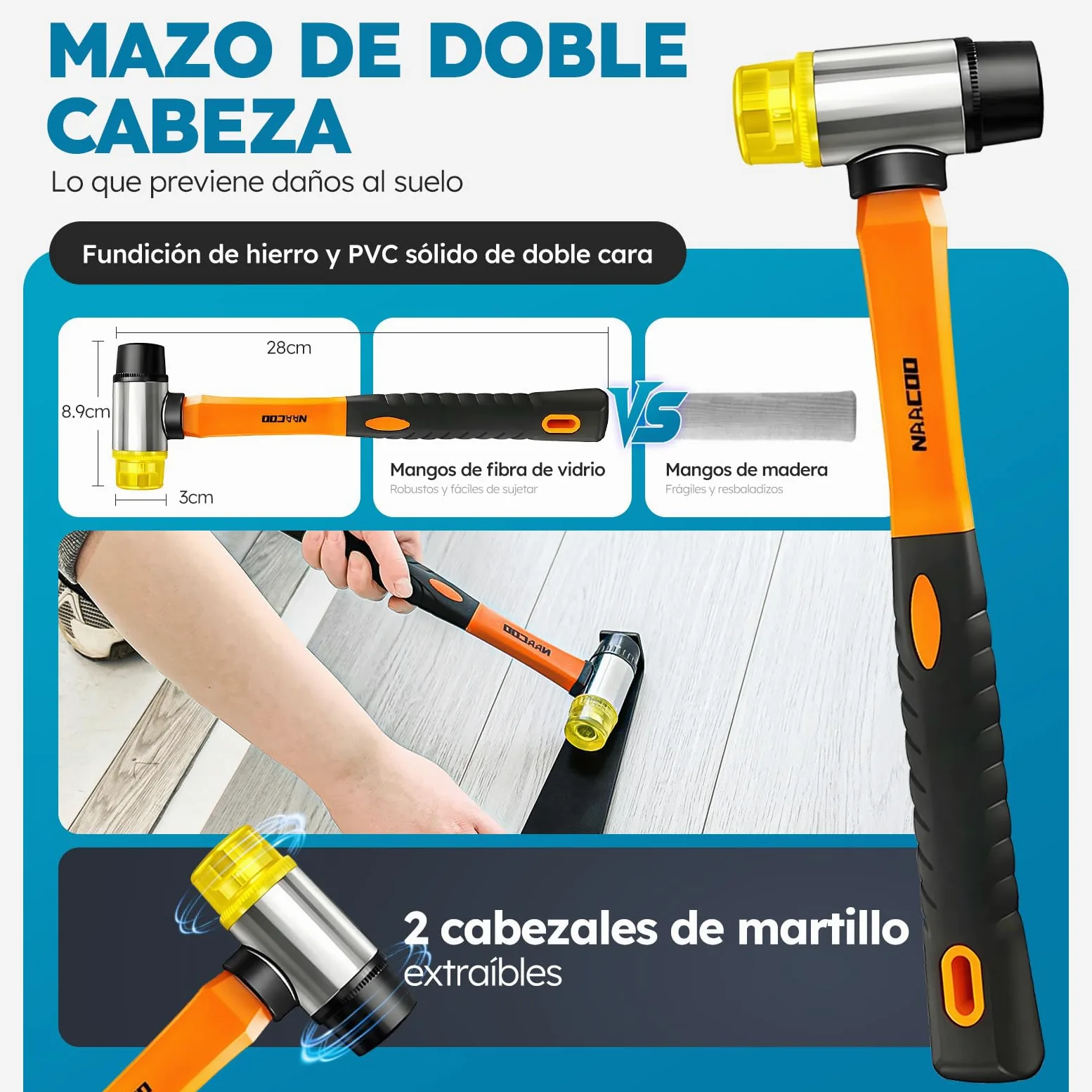 Zozen Herramientas laminadas/bastidores de vinilo, pisos de madera de vinilo golpeando bloques conx, medidor de perfil de 25.4cm, palanca, 40 almohadillas de suelo, martillo de goma.
