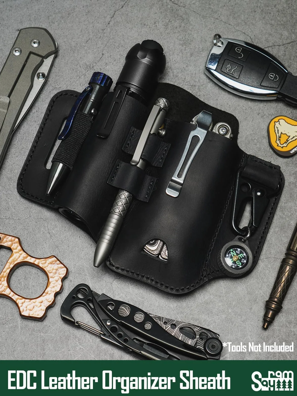 Funda multiherramienta Leatherman, organizador EDC de cuero con linterna, bolígrafo y clip de llavero, ideal para trabajo y uso diario