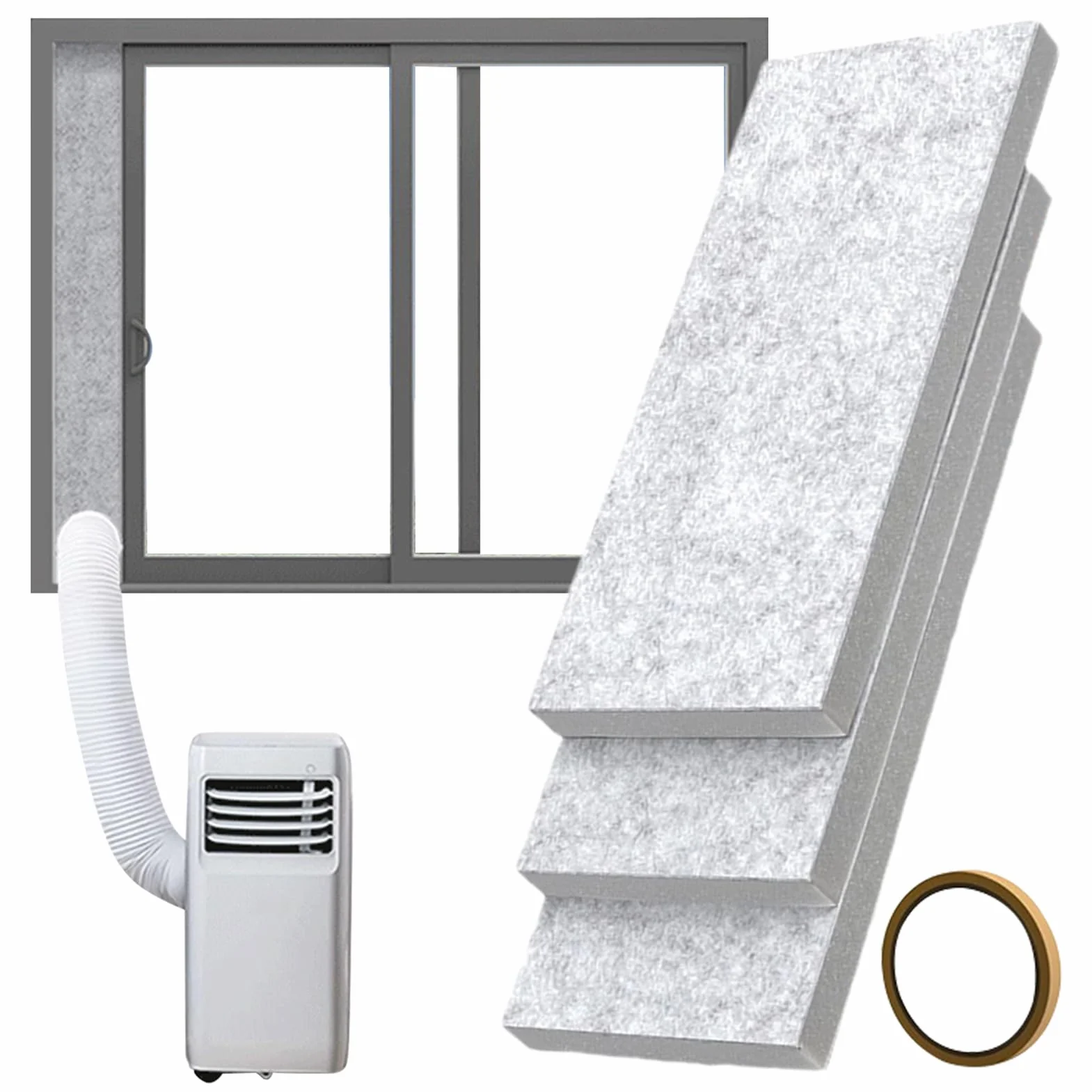 Set de aire acondicionado portátil - Partes laterales de espuma para aire acondicionado | Placa aislante para aire acondicionado | Set de ventilación y aislamiento para casa, sótano, garaje