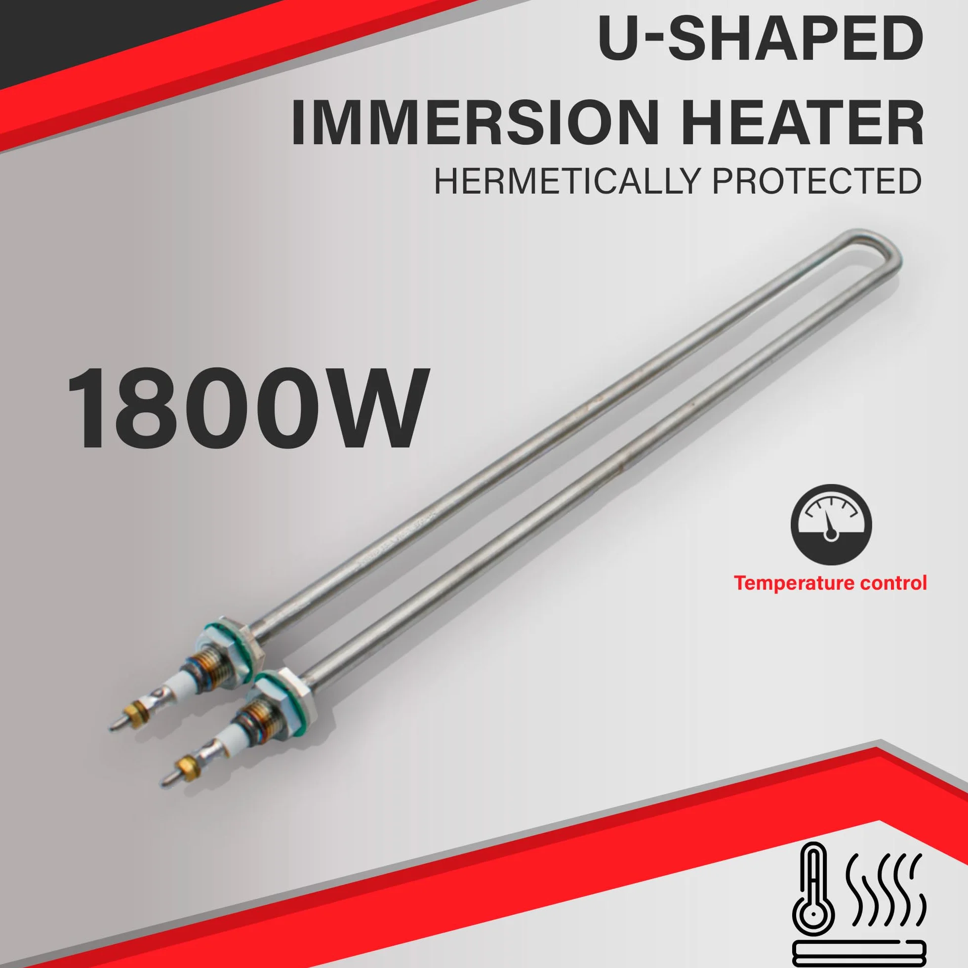 DOJA Barcelona | Resistencia de Inmersión en U | 1800W | Resistencia Para Calentar Liquido | 47cm | Resistencia Calefactora | 230V | Calentador para tanques, calderas, recipientes de almacenamiento