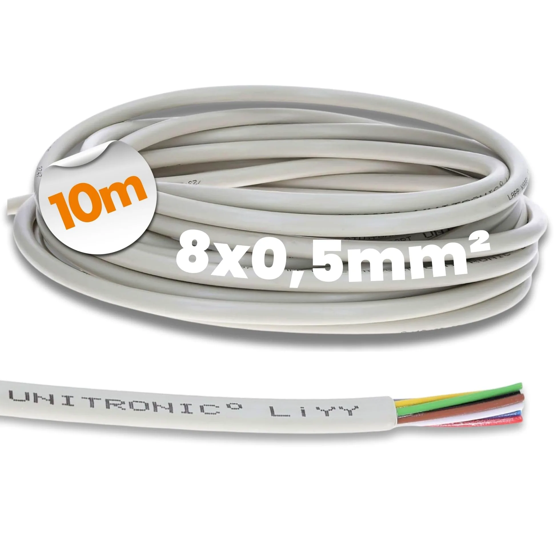 Lapp 10m LiYY 8x0,5 mm² Cable de Control - Datos, Timbre y Alargador LED | Linea de señal para electronica de sistemas de calculo, equipos de oficina y medicion con pequeño diametro exterior