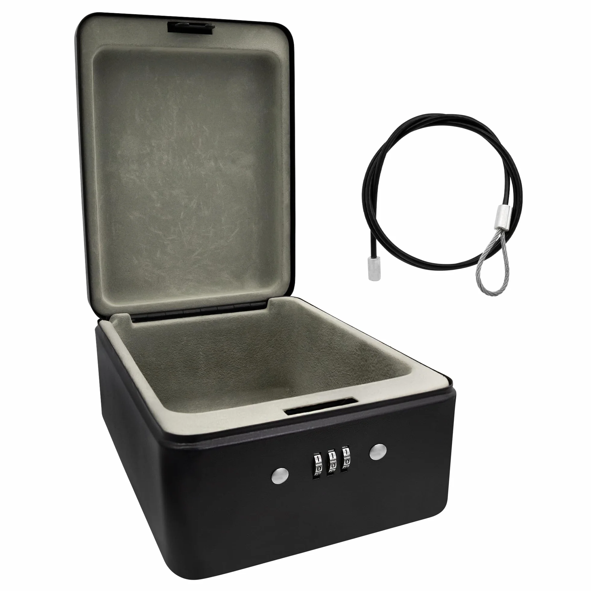 Idena 50119 - Caja de seguridad de acero, caja fuerte negra con cerradura de combinación y cable de seguridad, aprox. 20 x 15 x 6,5 cm