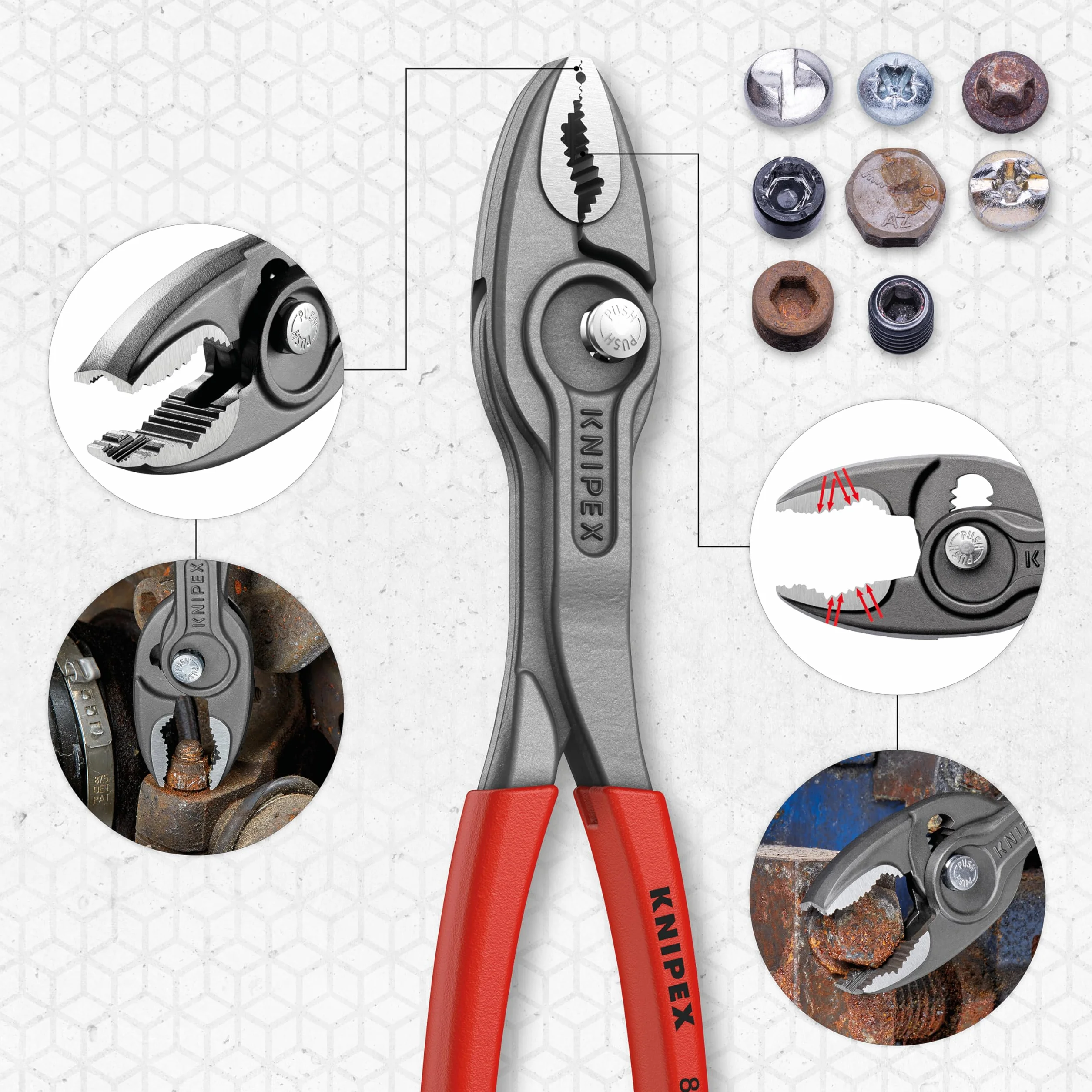 KNIPEX TwinGrip Alicate de agarre frontal y lateral con cartulinas autoservicio Mangos plasticos por inmersión, 82 01 200