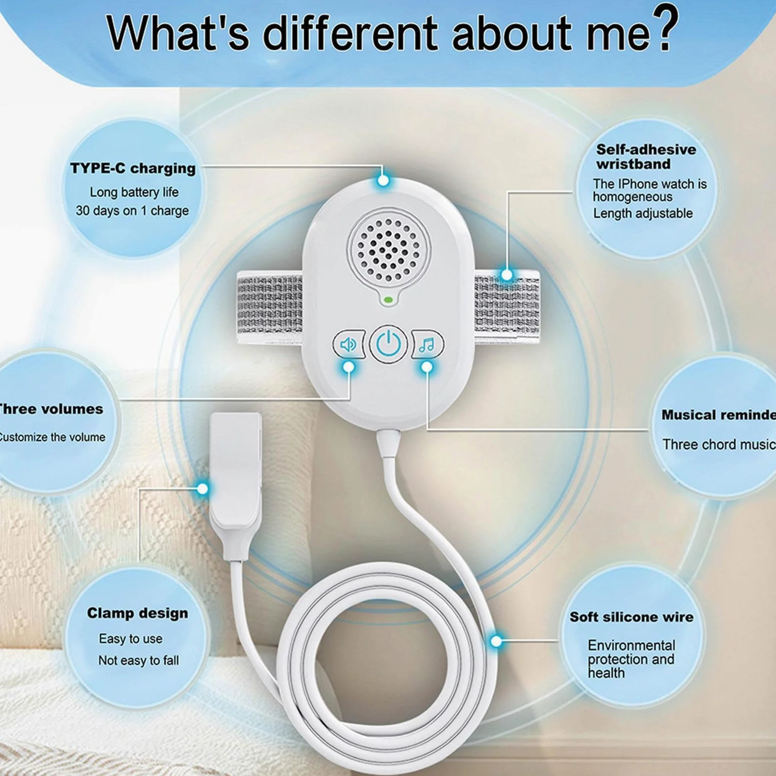 Sensor de enuresis de cama, solución de entrenamiento para ir al baño, alarma de sonido fuerte, alerta de vibración fuerte, monitor de enuresis nocturna, dispositivo de entrenamiento eficaz, sensor