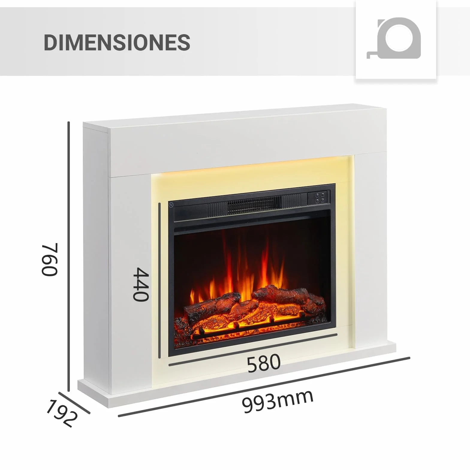 BALDERIA Finn Design - Chimenea Eléctrica con Mueble Blanco, Calefactor bajo Consumo