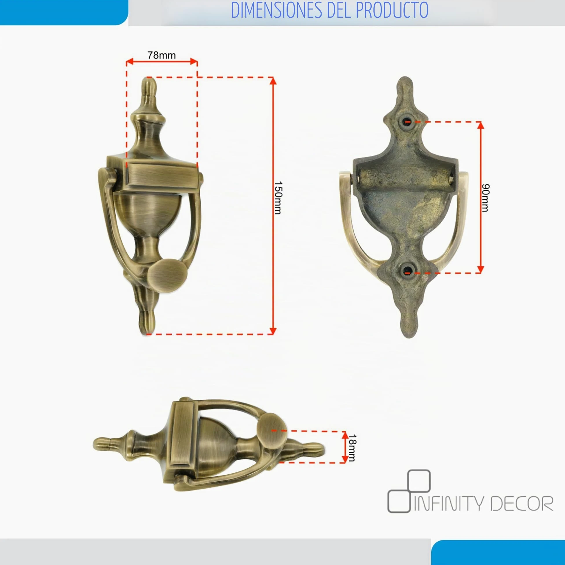 Infinity Decor Aldaba de puerta estilo victoriano de latón macizo de 6 pulgadas en acabado de latón antiguo, aldaba de mano de alta calidad para muebles de puerta delantera de entrada