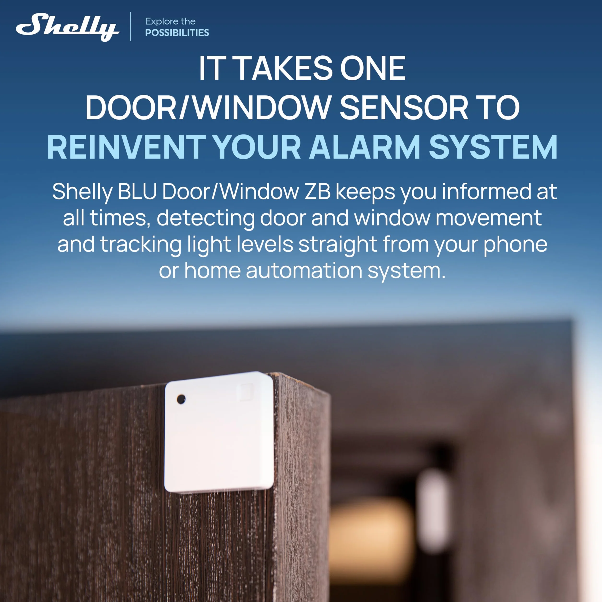 Shelly BLU Door/Window ZB Blanco – Sensor Puertas y Ventanas Zigbee y Bluetooth, Detector inalámbrico Apertura/Cierre, Sensor de luz, Batería de 2 años y Control por aplicación