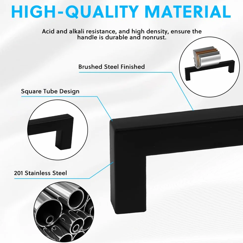 Flintronic 12 Piezas 128mm Tiradores de Armario Negro, Manijas de Puerta de Cajón de Cocina, para Gabinete Empotrado