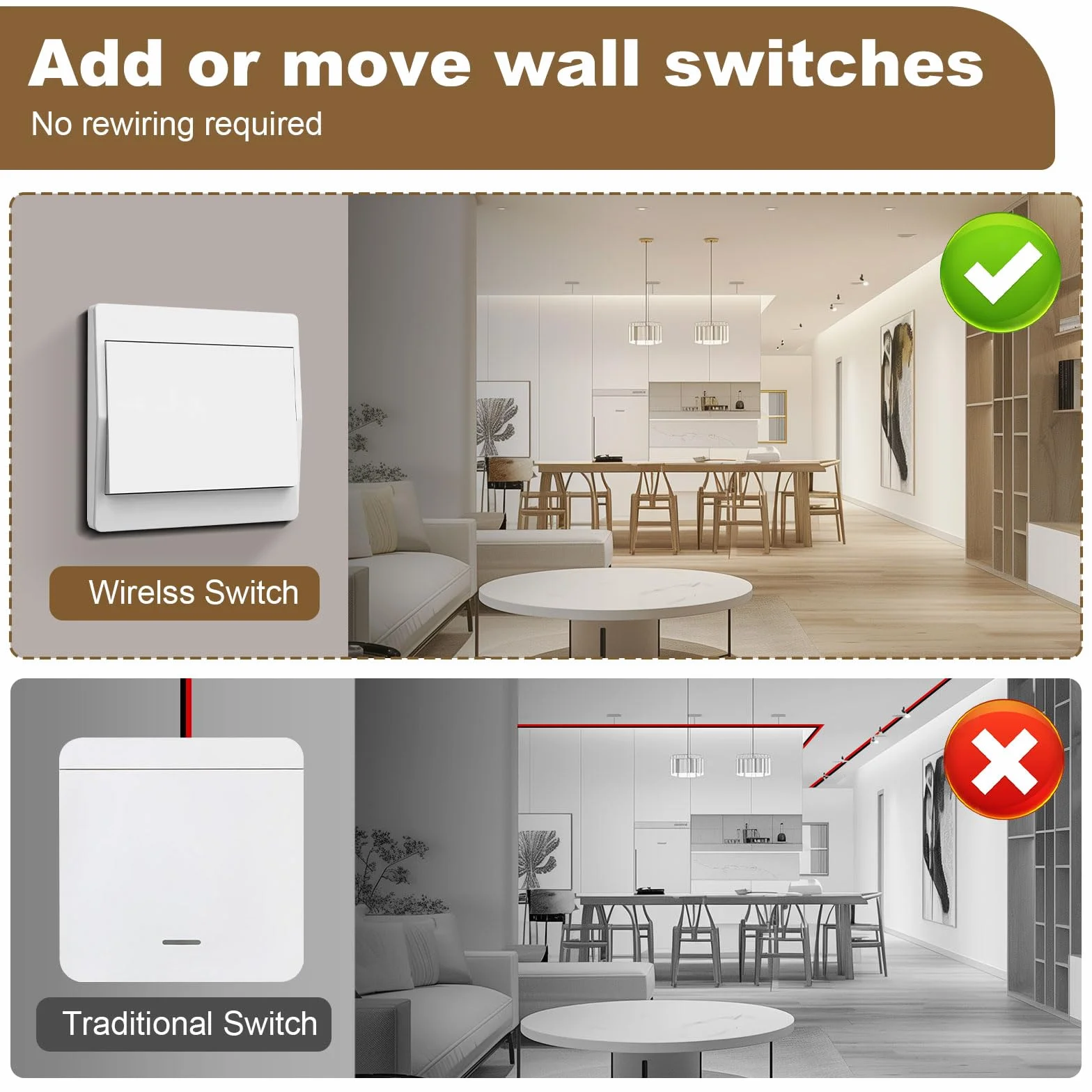 Juego de interruptor de luz inalámbrico 230V, interruptor de radio – no se requieren baterías, interruptor de pared impermeable, controle su lámpara hasta 200 m de distancia (1 receptor y 3 paneles de