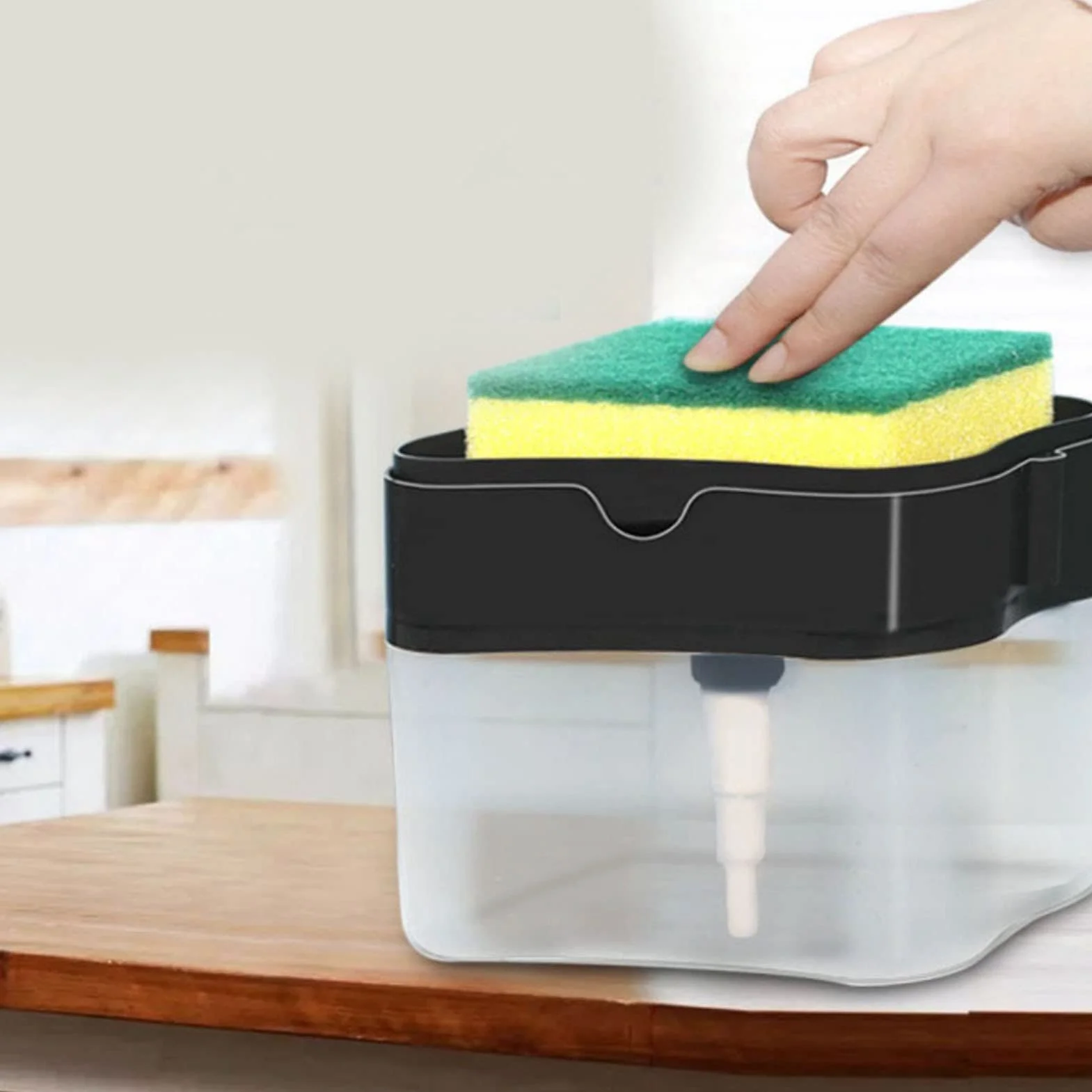 Dispensador de Jabón para Platos, Dispensador de Líquido para Platos para Cocina con Esponja, Dispensador de Líquido para Lavavajillas de Plástico Duradero 2 en 1, Recipiente de Jabón para(Negro)